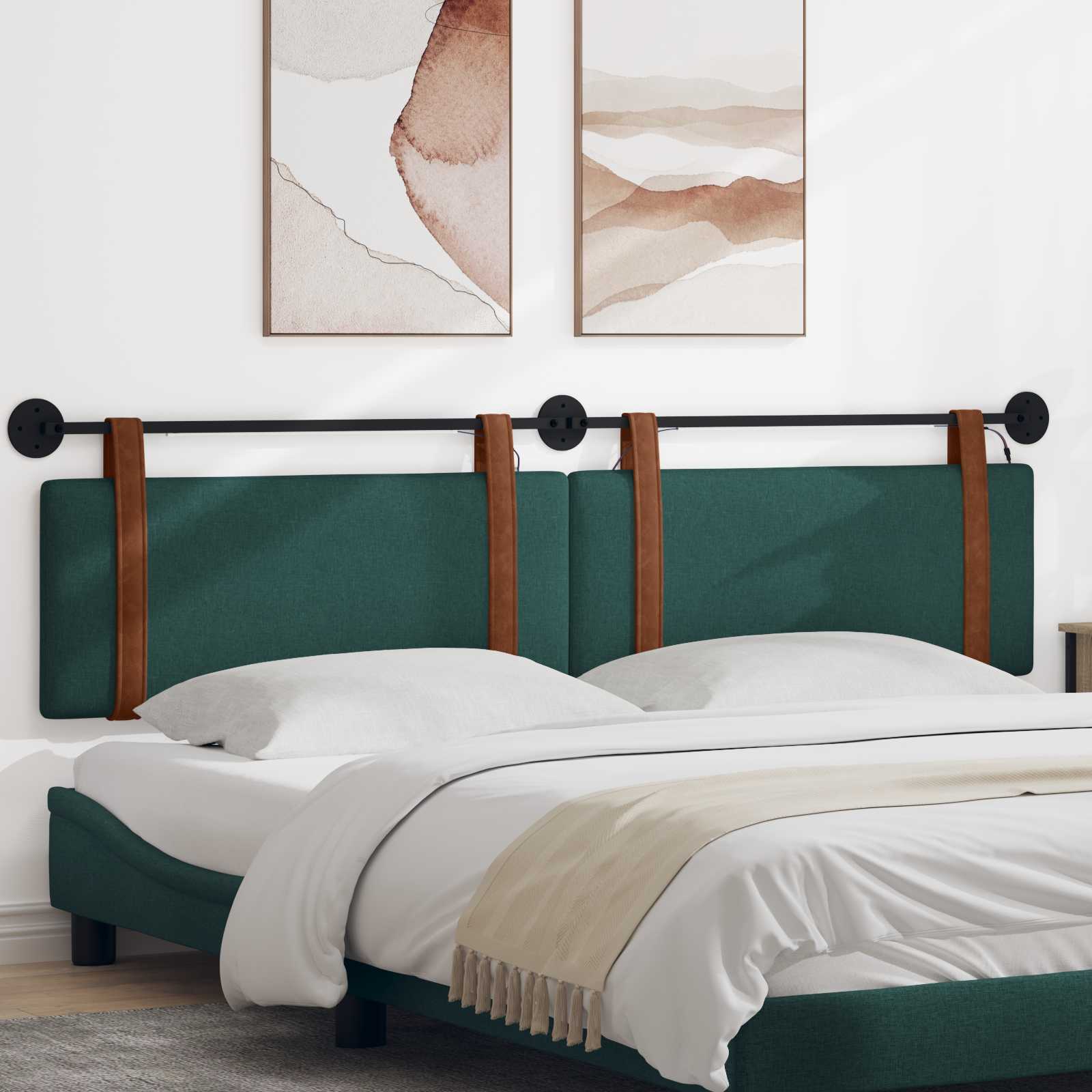 Hangend hoofdbord Met LED-verlichting Donkergroen Antiek PU – afbeelding 1