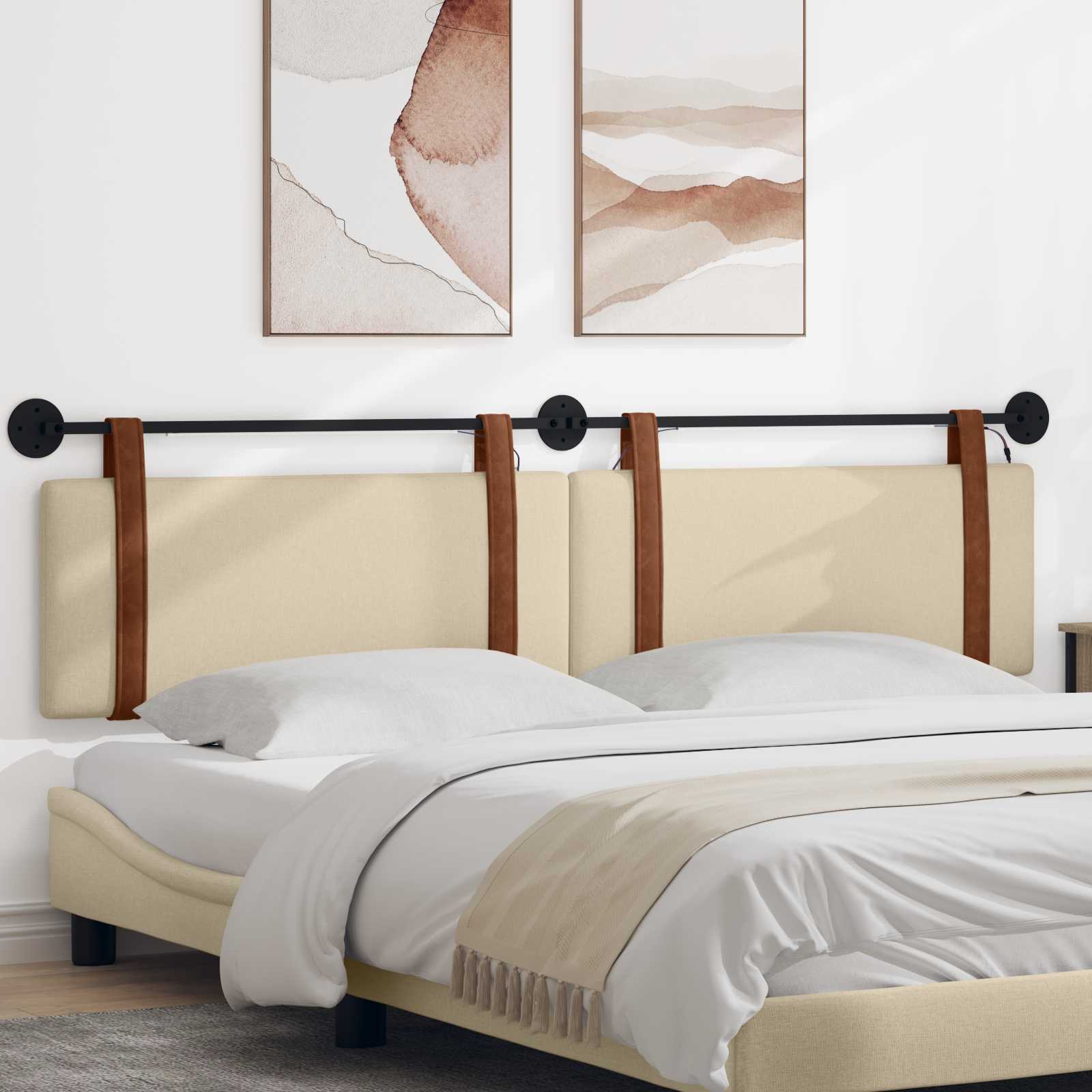 Hangend hoofdbord Met LED-verlichting Crèmekleurig Antiek PU – afbeelding 1