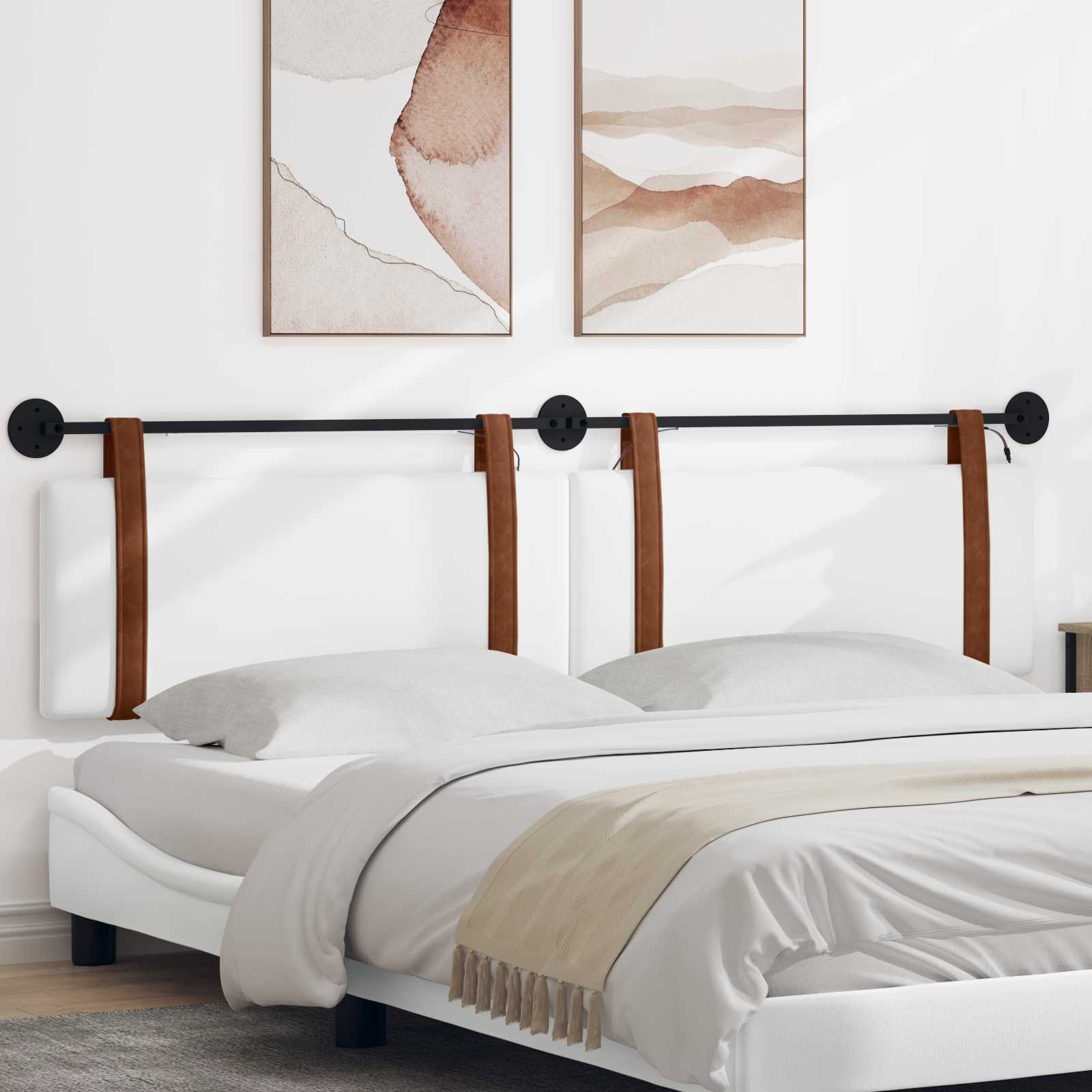 Hangend hoofdbord Met LED-verlichting Wit Antiek PU – afbeelding 1