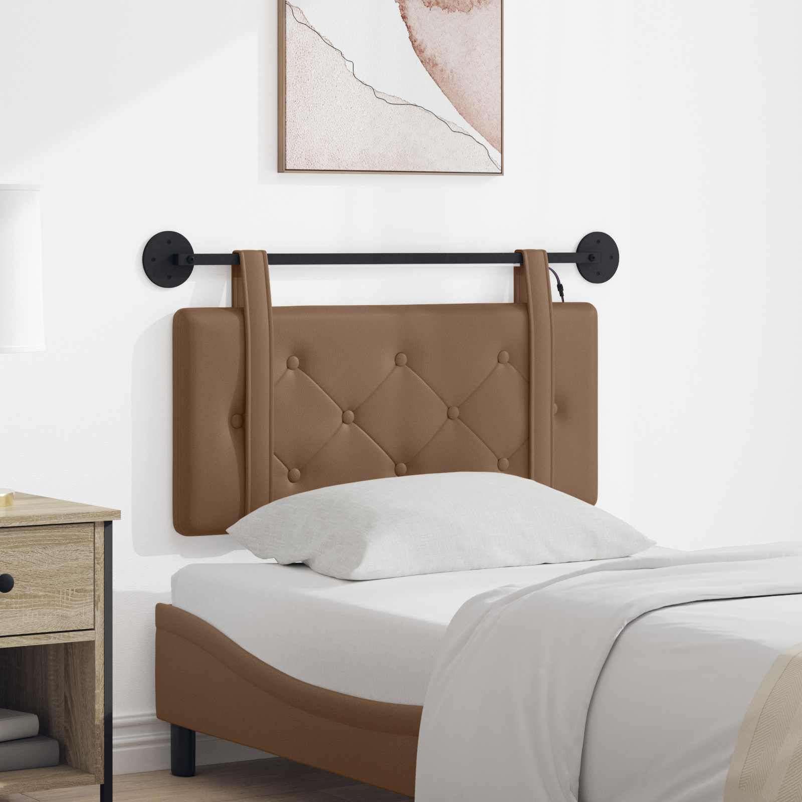Hangend hoofdbord Met LED-verlichting Cappuccino Kunstleer – afbeelding 1