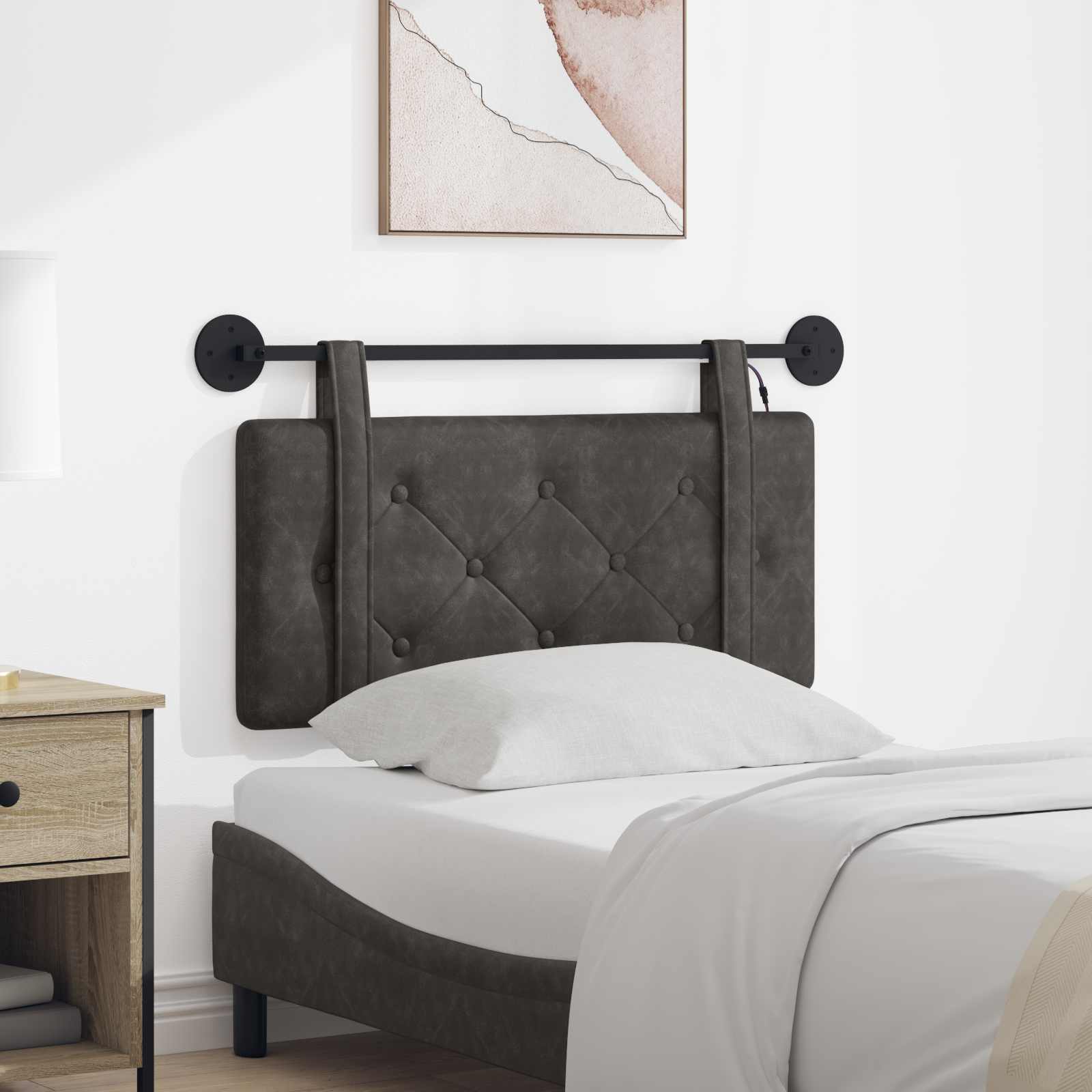 Hangend hoofdbord Met LED-verlichting Zwart Antiek PU – afbeelding 1