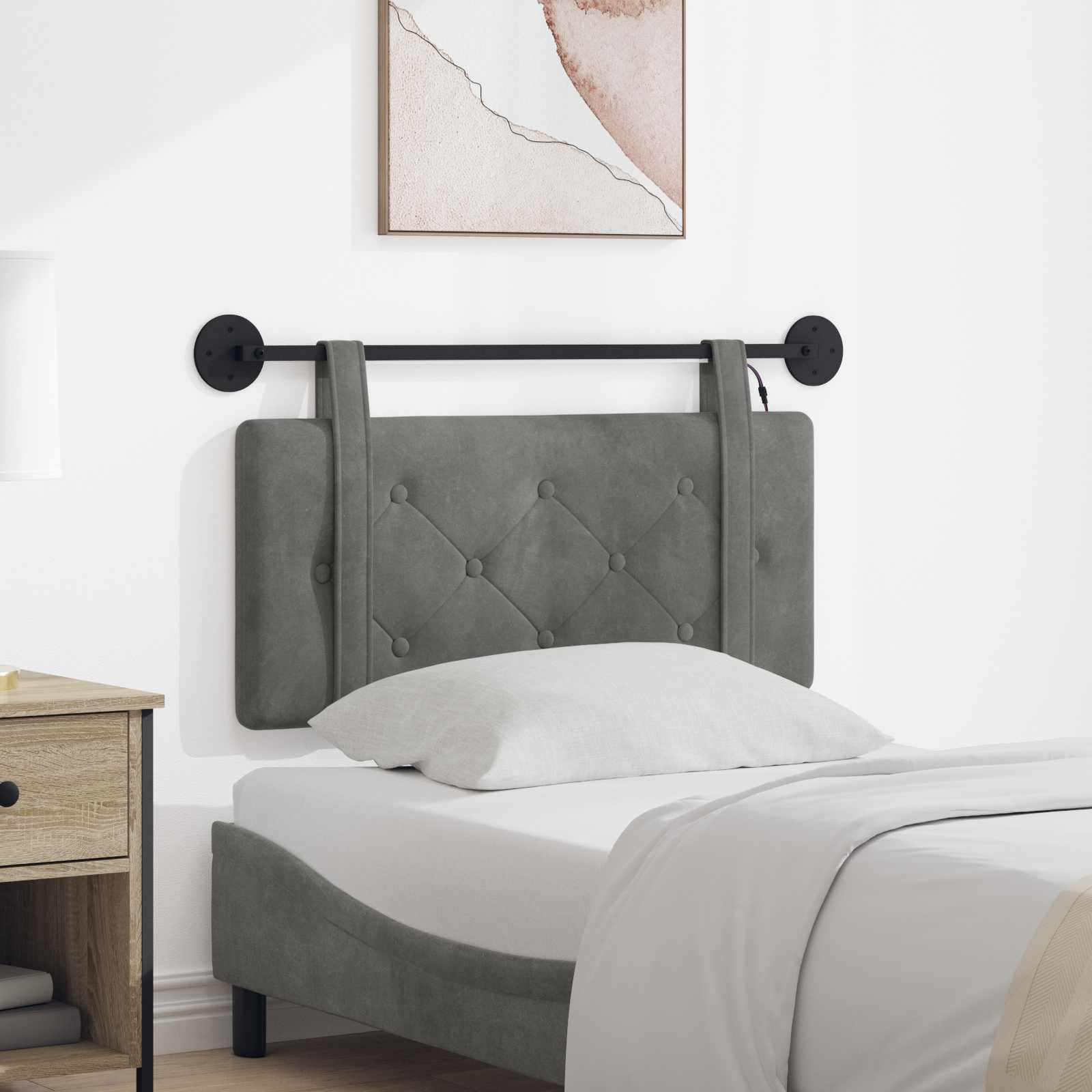 Hangend hoofdbord Met LED-verlichting Donkergrijs Fluweel – afbeelding 1