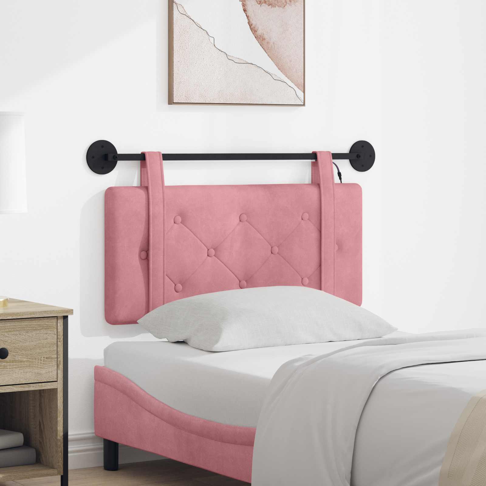 Hangend hoofdbord Met LED-verlichting Roze Fluweel – afbeelding 1