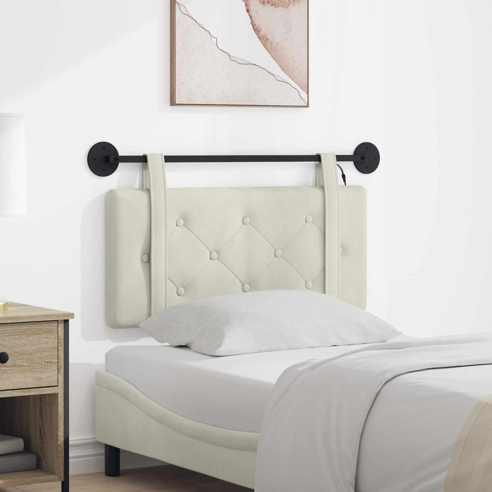Hangend hoofdbord Met LED-verlichting Crèmekleurig Fluweel – afbeelding 1