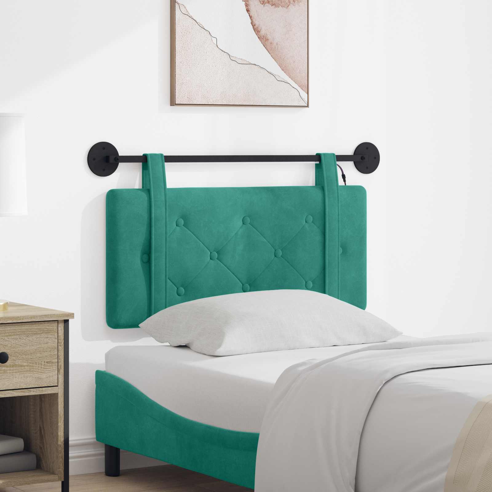 Hangend hoofdbord Met LED-verlichting Turquoise Fluweel – afbeelding 1