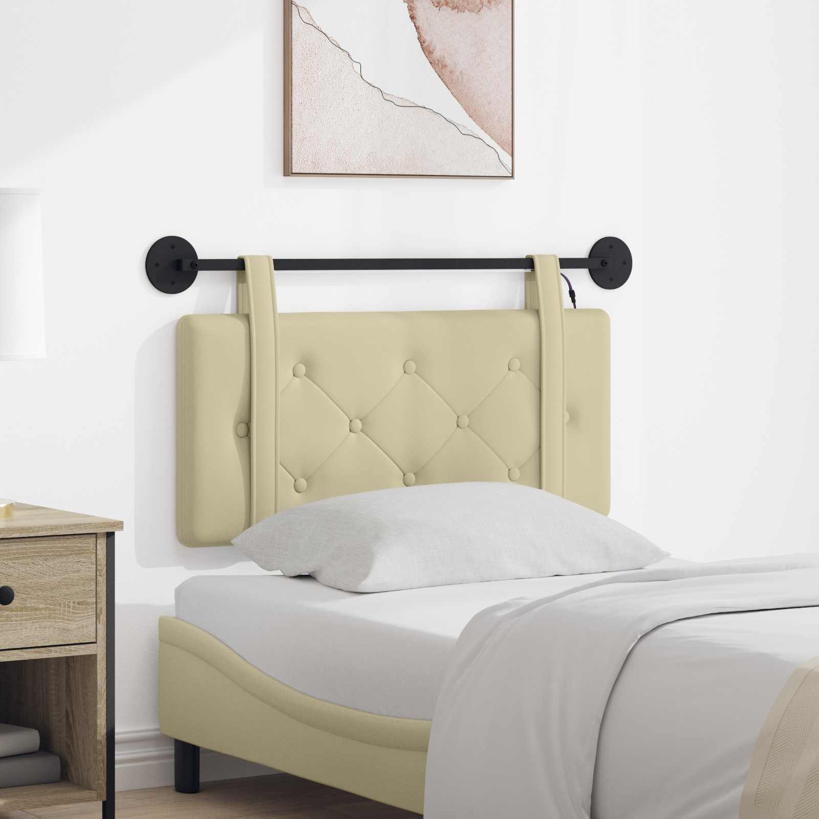 Hangend hoofdbord Met LED-verlichting Crèmekleurig Kunstleer