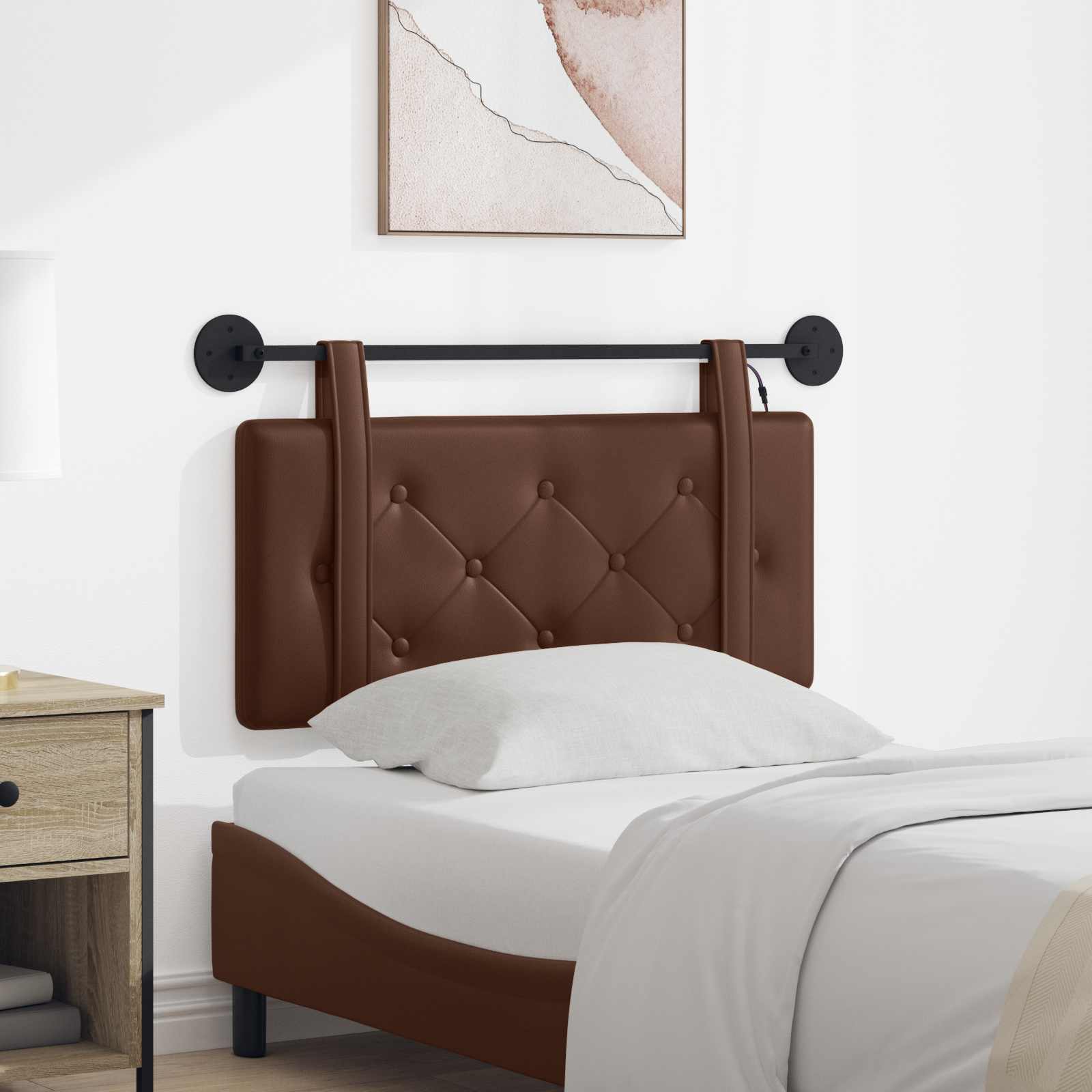 Hangend hoofdbord Met LED-verlichting Bruin Kunstleer – afbeelding 1