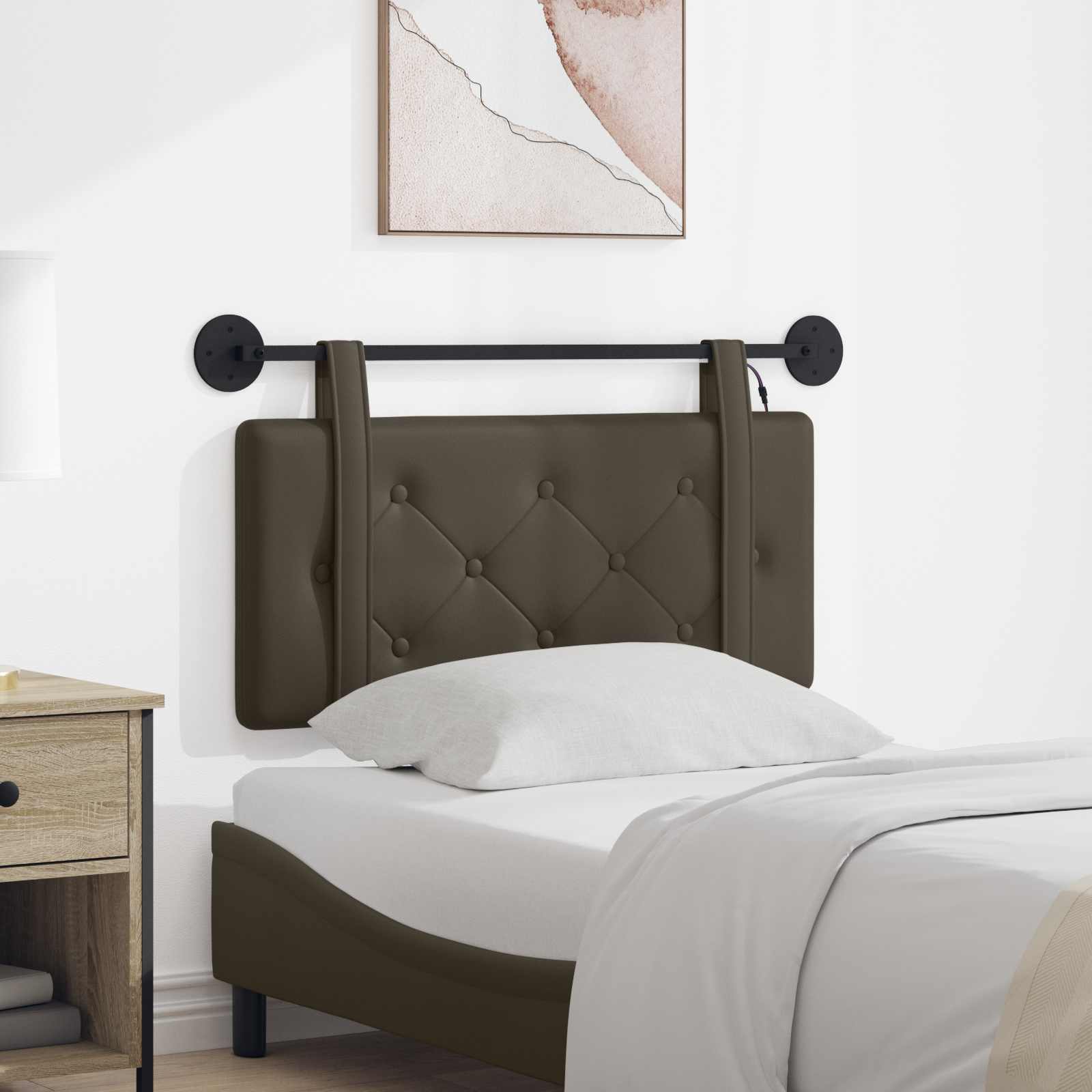 Hangend hoofdbord Met LED-verlichting Grijs Kunstleer – afbeelding 1