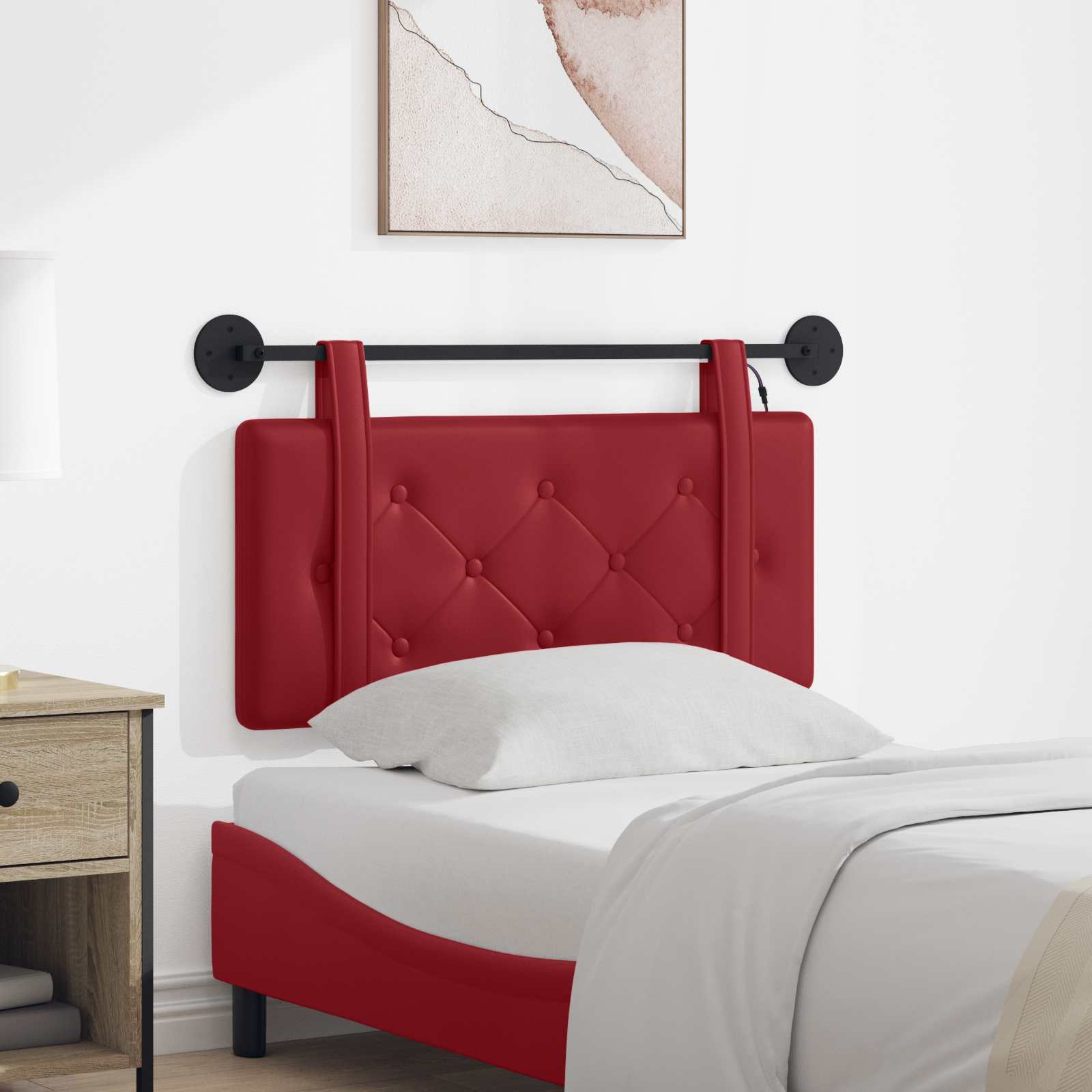 Hangend hoofdbord Met LED-verlichting Wijnrood Kunstleer – afbeelding 1