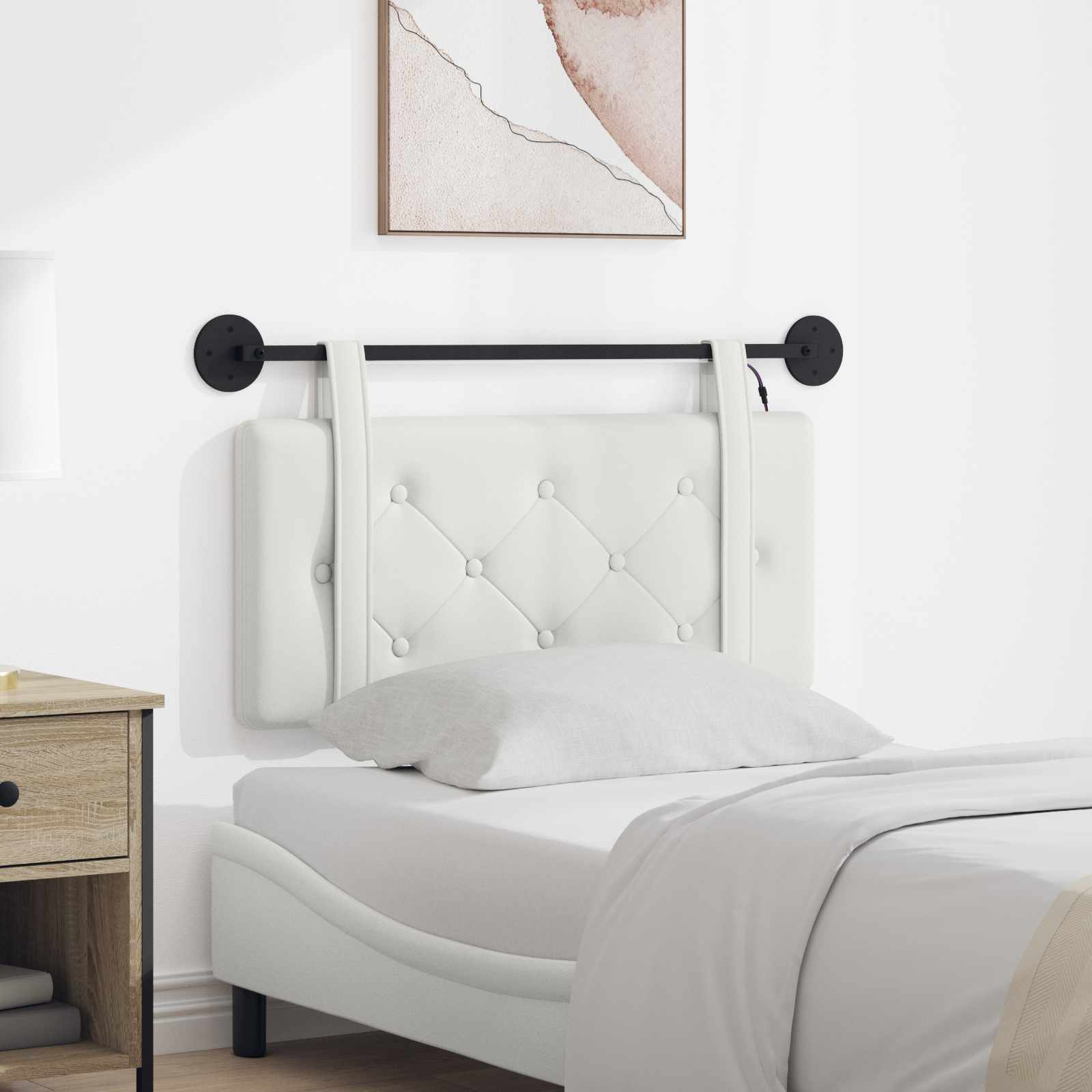 Hangend hoofdbord Met LED-verlichting Wit Kunstleer – afbeelding 1