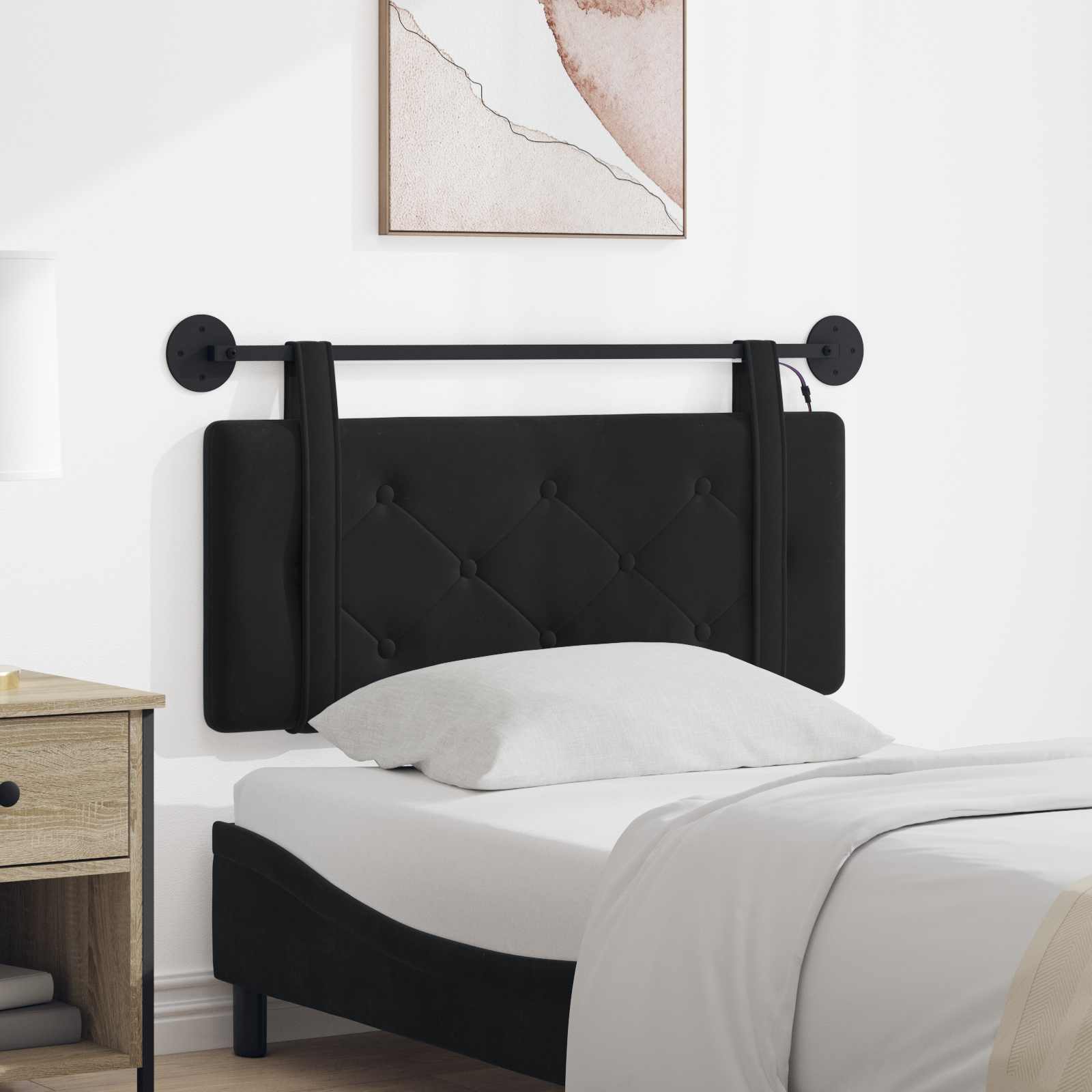 Hangend hoofdbord Met LED-verlichting Zwart Fluweel – afbeelding 1