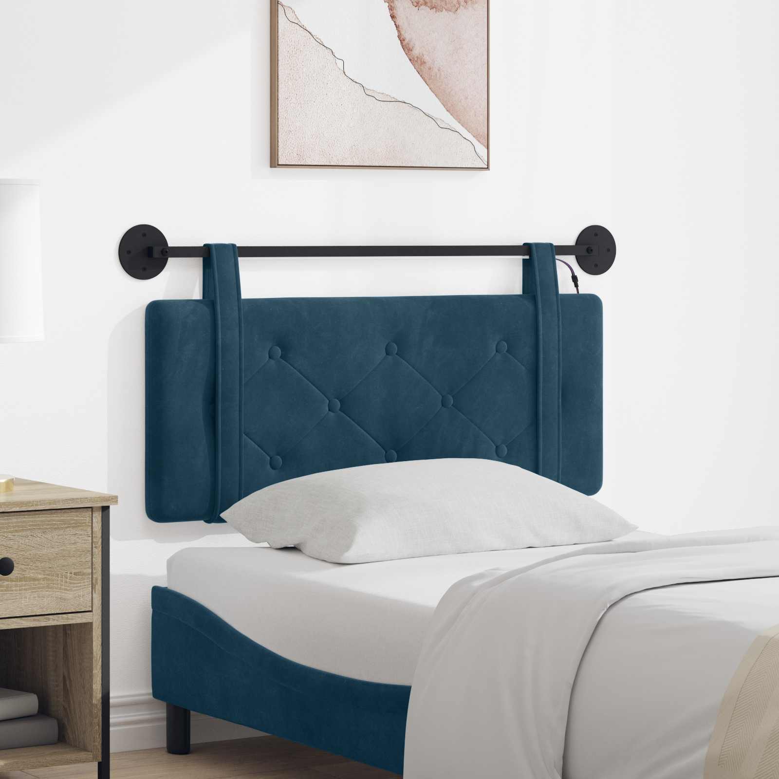 Hangend hoofdbord Met LED-verlichting Blauw Fluweel