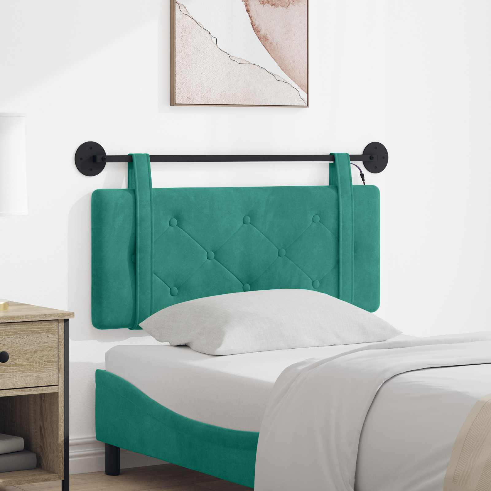 Hangend hoofdbord Met LED-verlichting Turquoise Fluweel – afbeelding 1