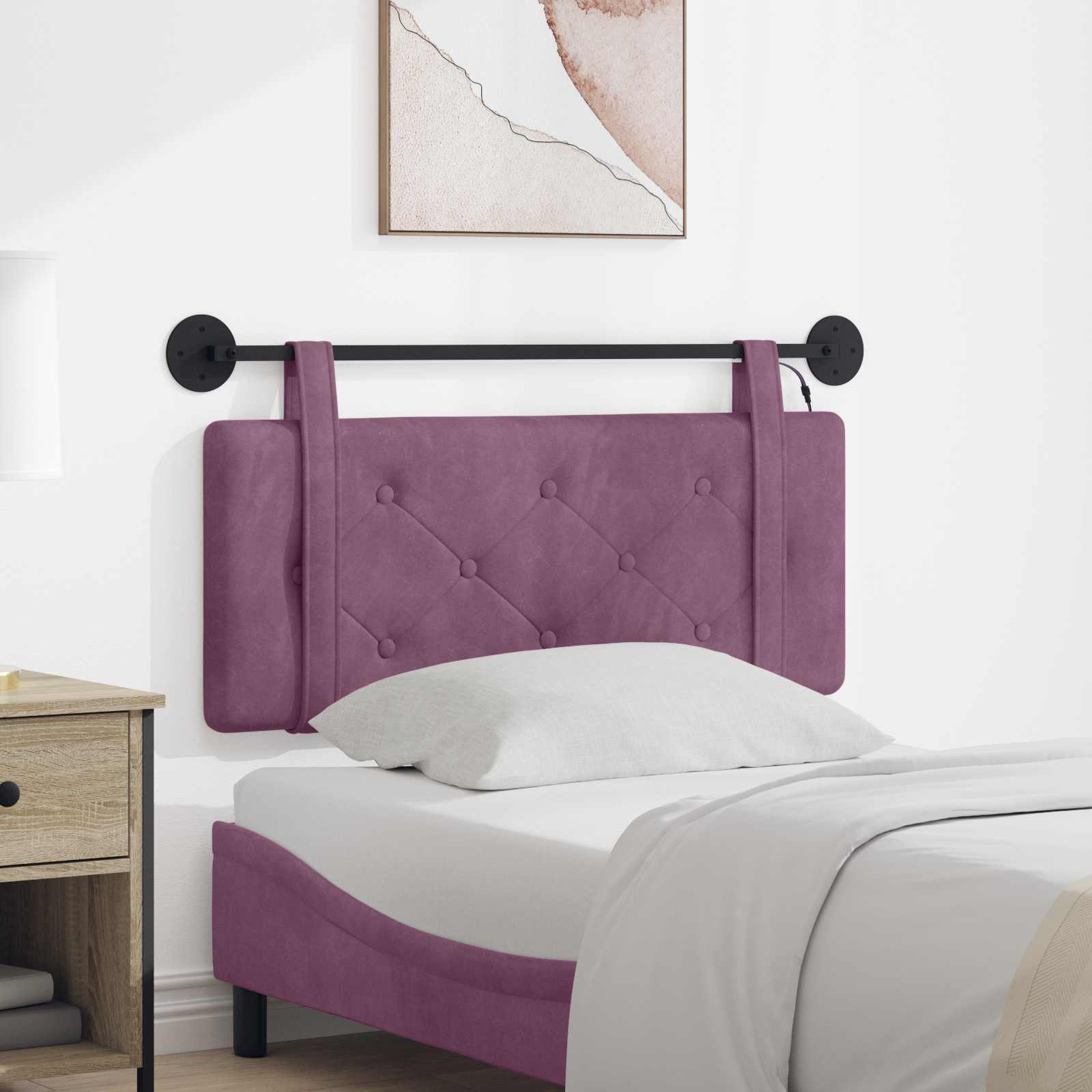 Hangend hoofdbord Met LED-verlichting Paars Fluweel – afbeelding 1