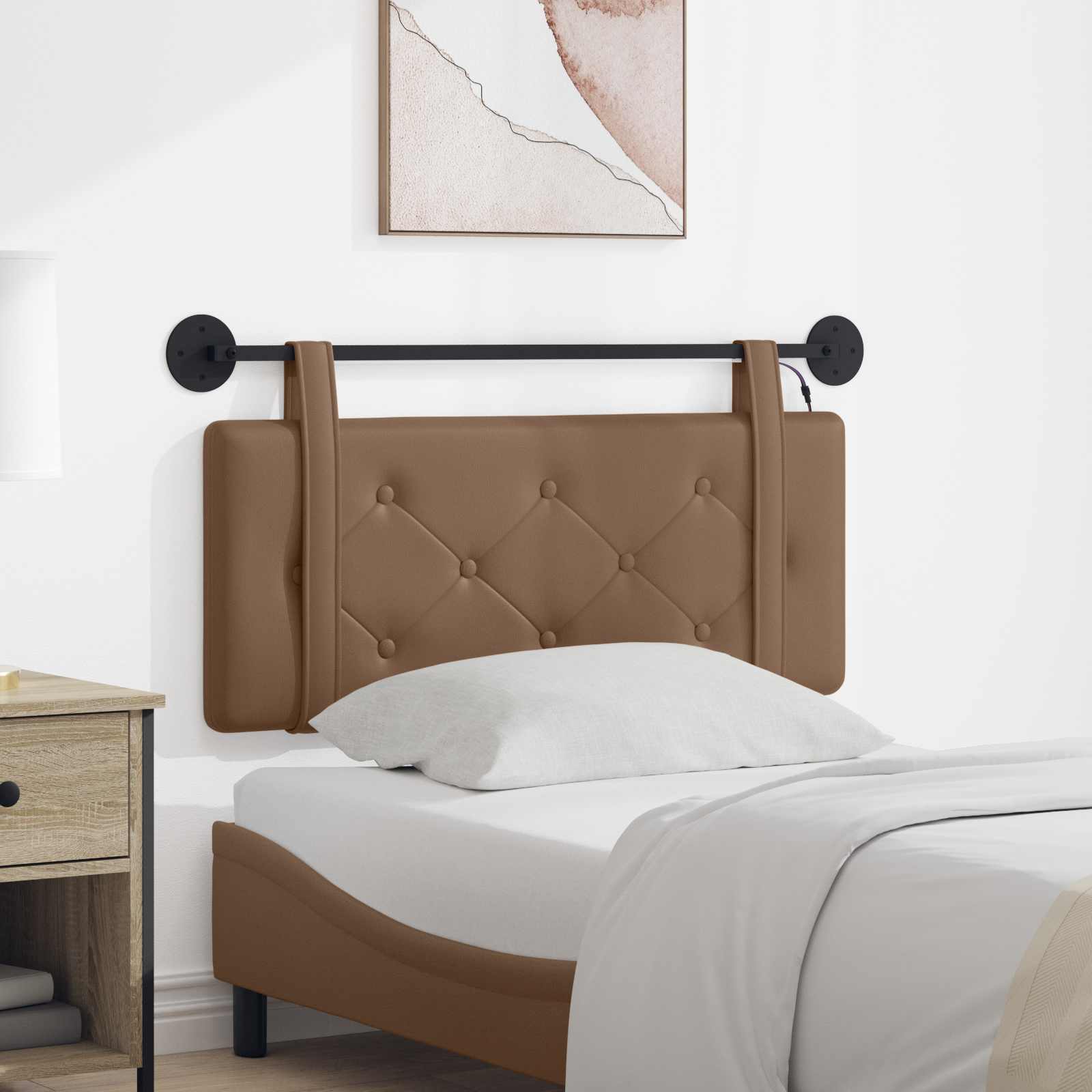 Hangend hoofdbord Met LED-verlichting Cappuccino Kunstleer – afbeelding 1