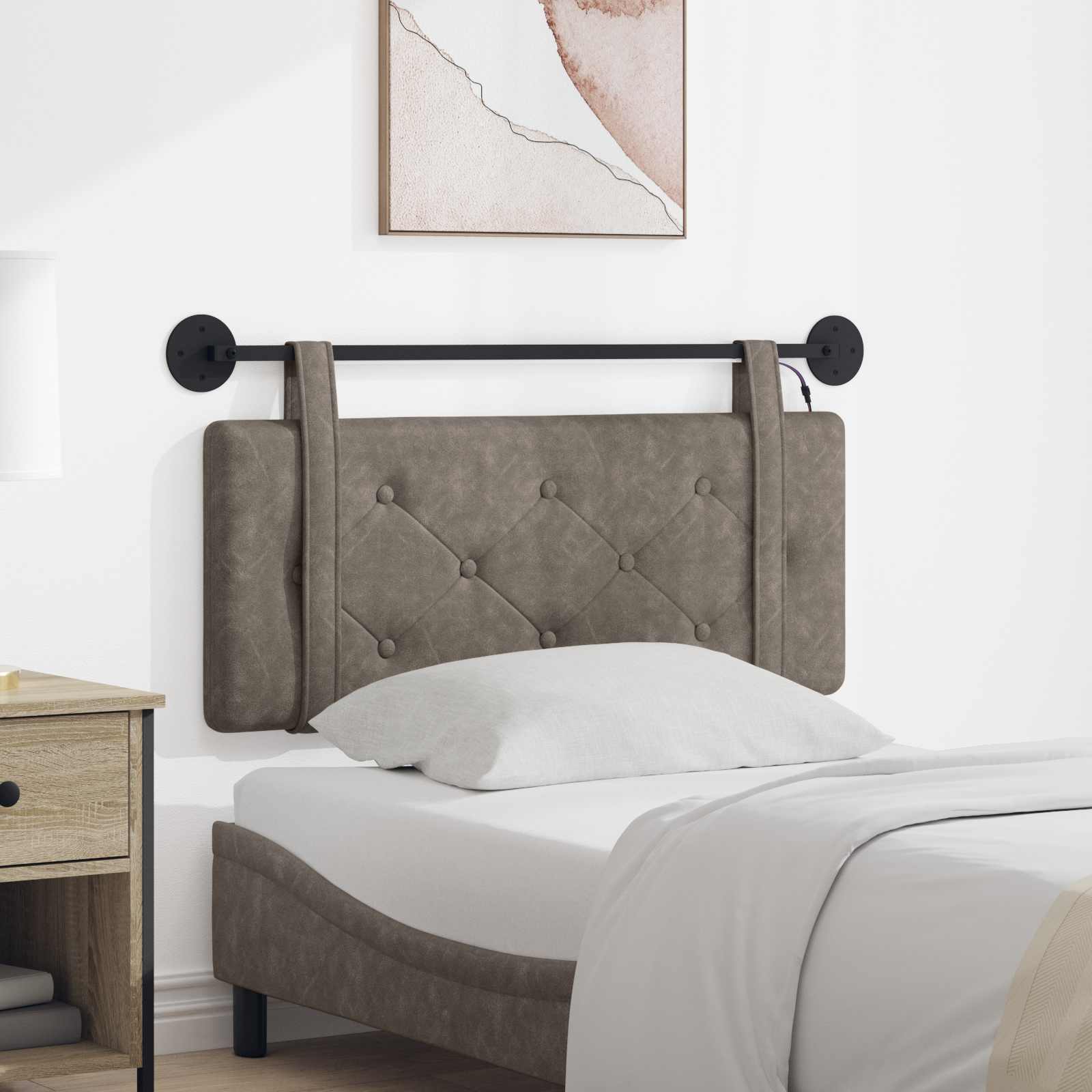 Hangend hoofdbord Met LED-verlichting Grijs Antiek PU – afbeelding 1