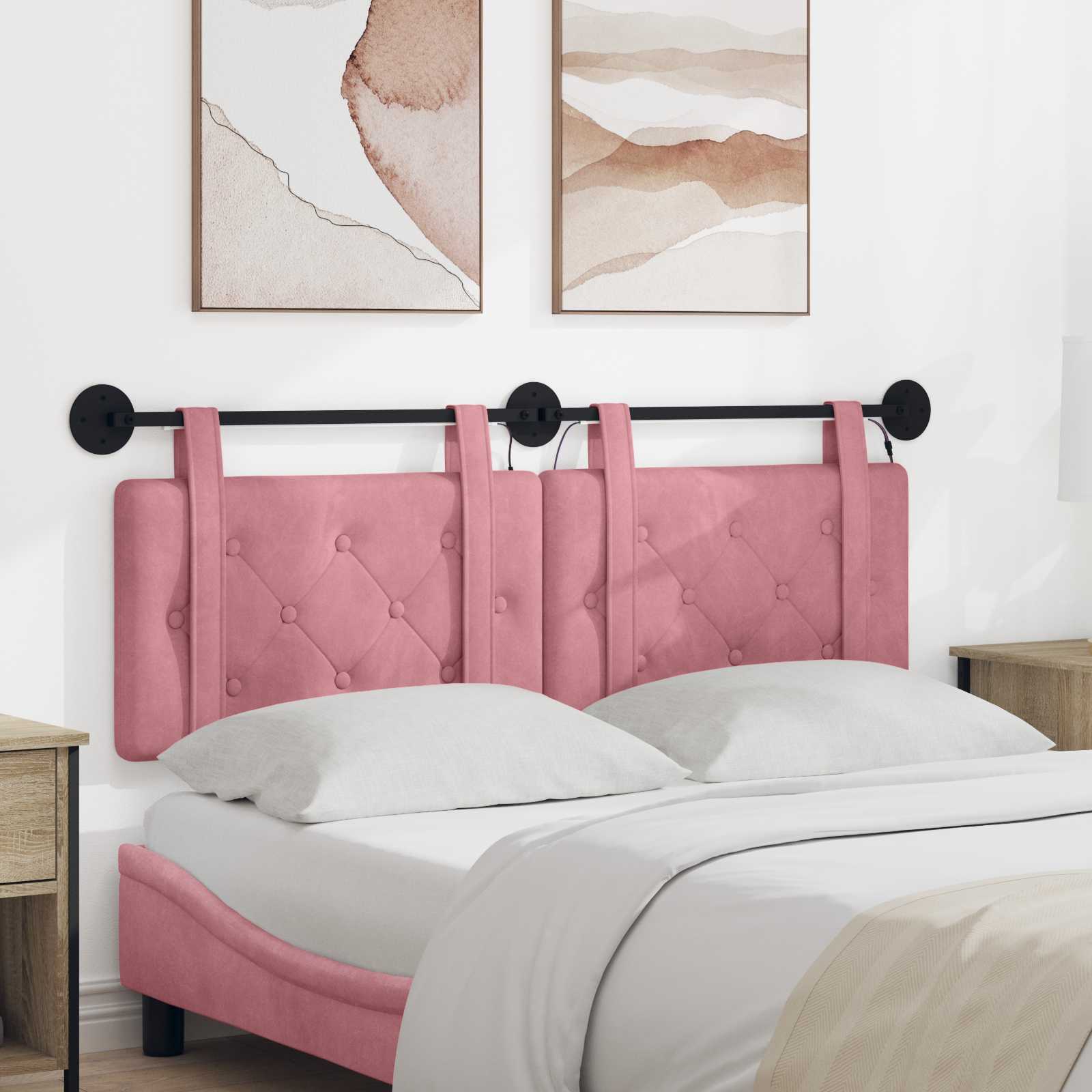 Hangend hoofdbord Met LED-verlichting Roze Fluweel – afbeelding 1