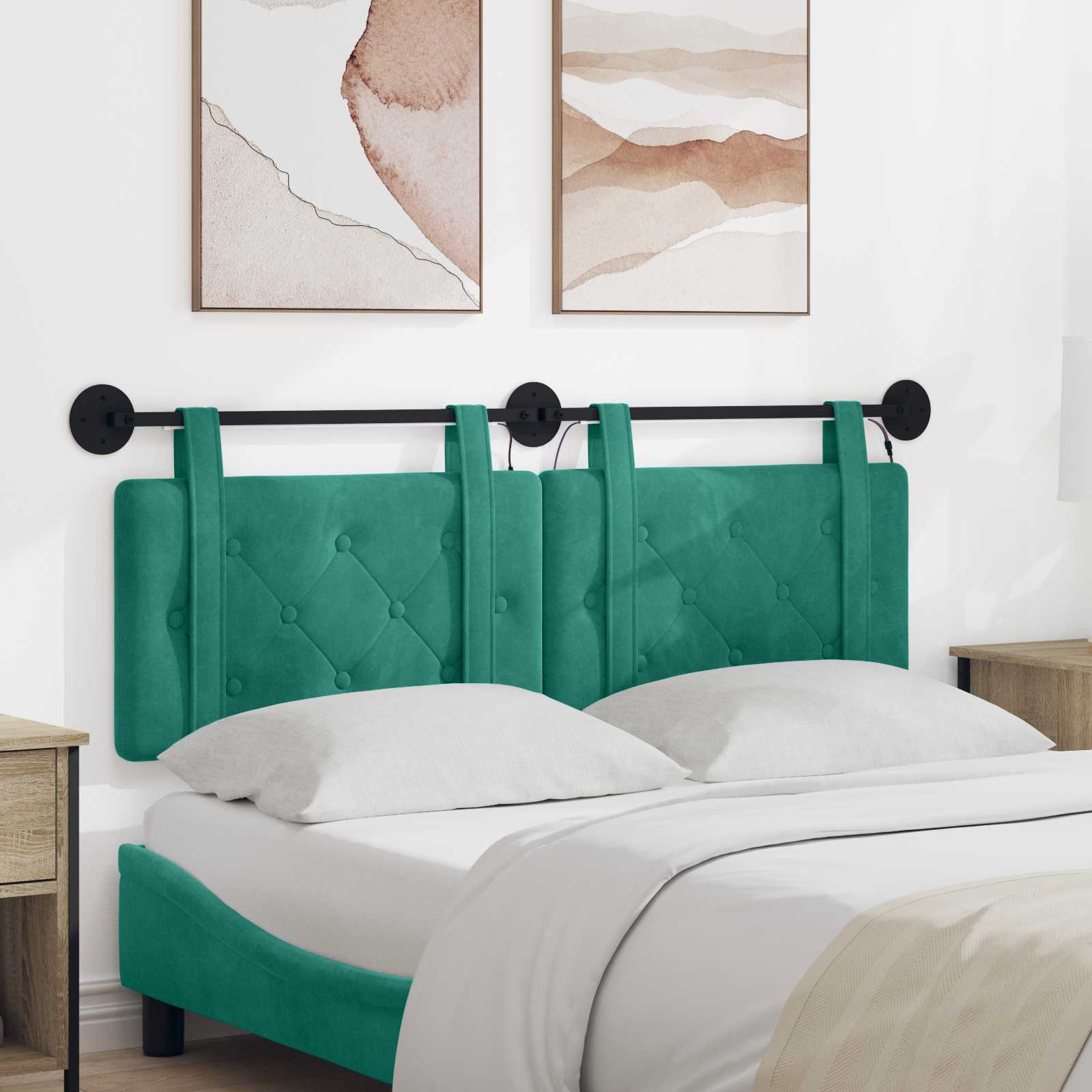 Hangend hoofdbord Met LED-verlichting Turquoise Fluweel – afbeelding 1