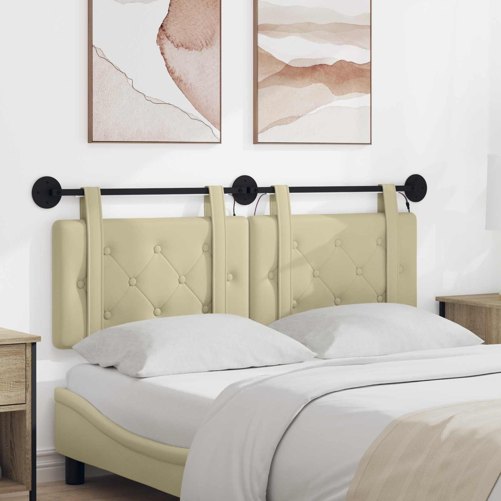 Hangend hoofdbord Met LED-verlichting Crèmekleurig Kunstleer – afbeelding 1