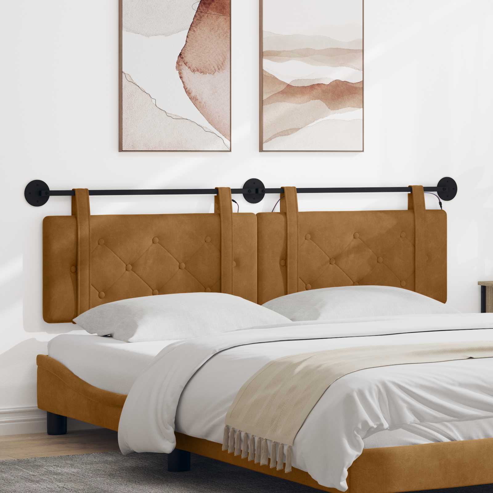 Hangend hoofdbord Met LED-verlichting Bruin Fluweel – afbeelding 1