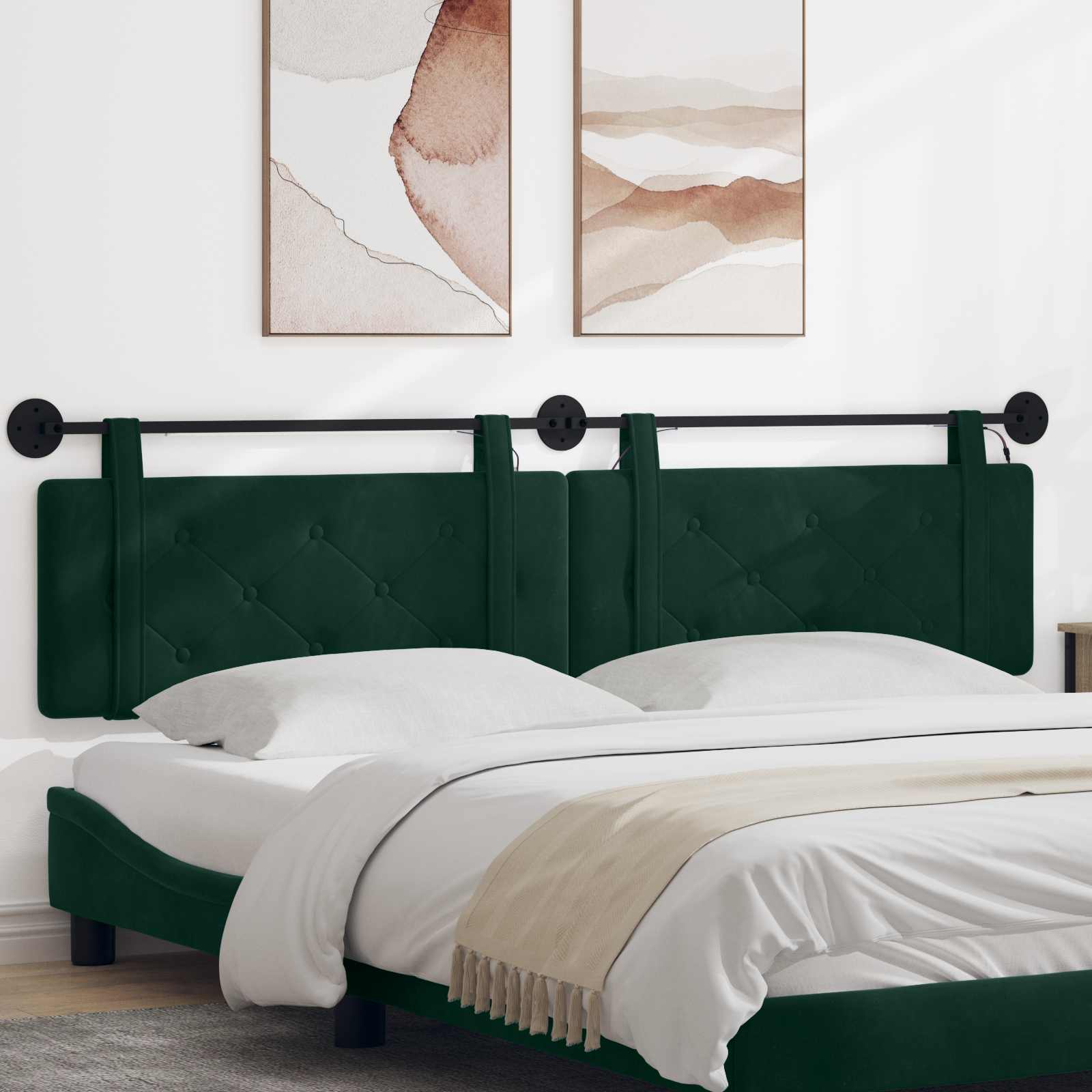 Hangend hoofdbord Met LED-verlichting Donkergroen Fluweel – afbeelding 1