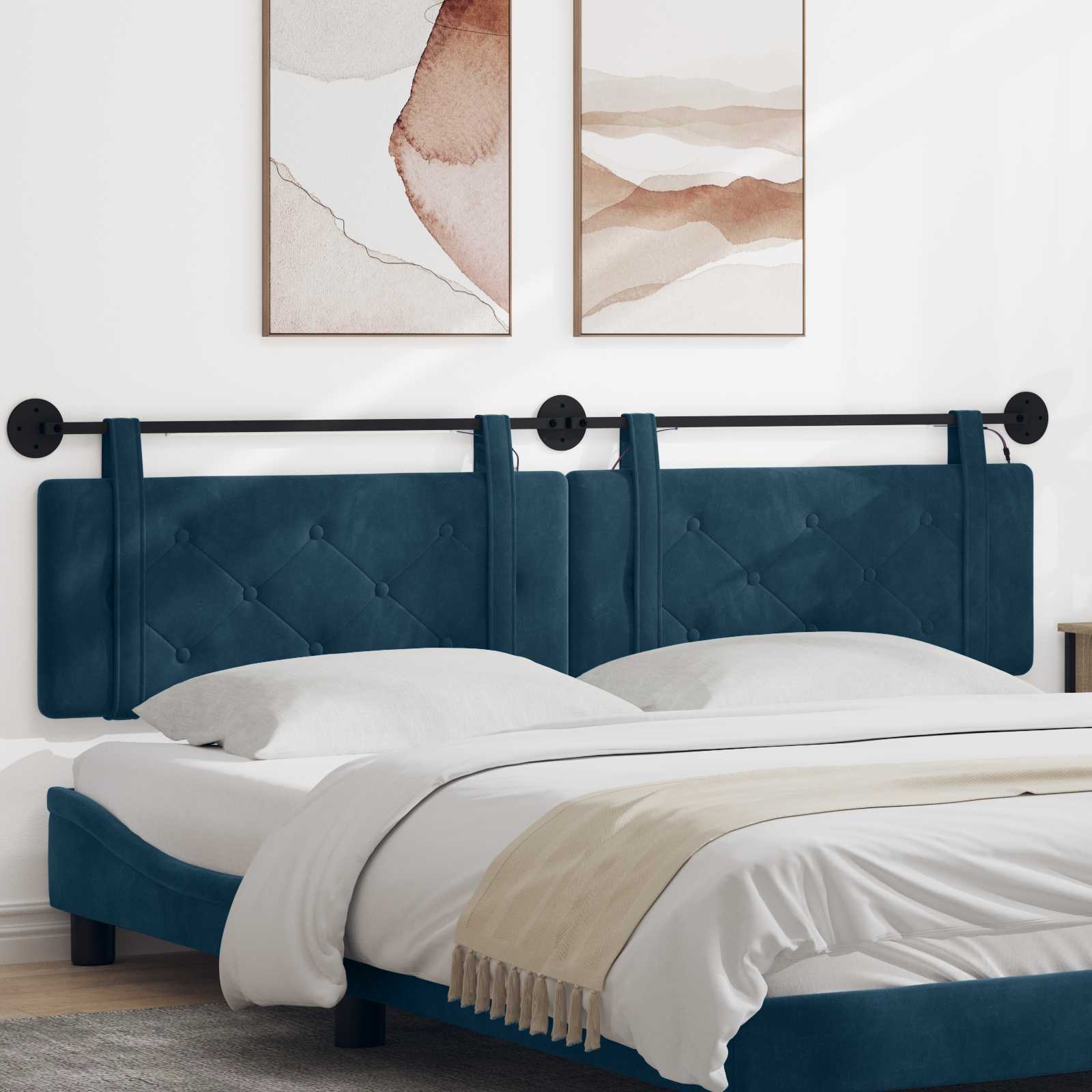 Hangend hoofdbord Met LED-verlichting Blauw Fluweel – afbeelding 1