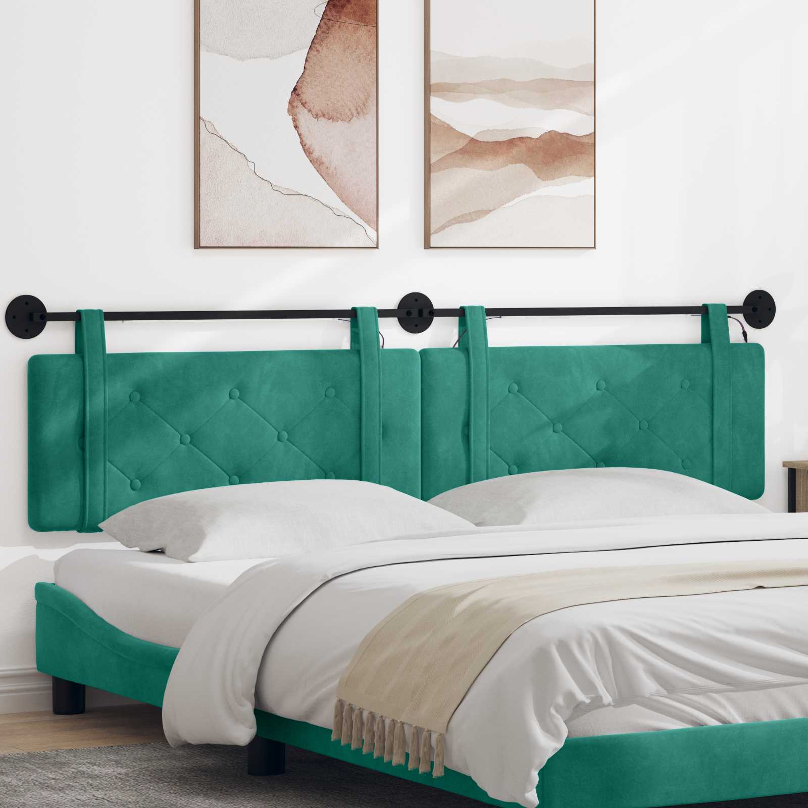 Hangend hoofdbord Met LED-verlichting Turquoise Fluweel – afbeelding 1