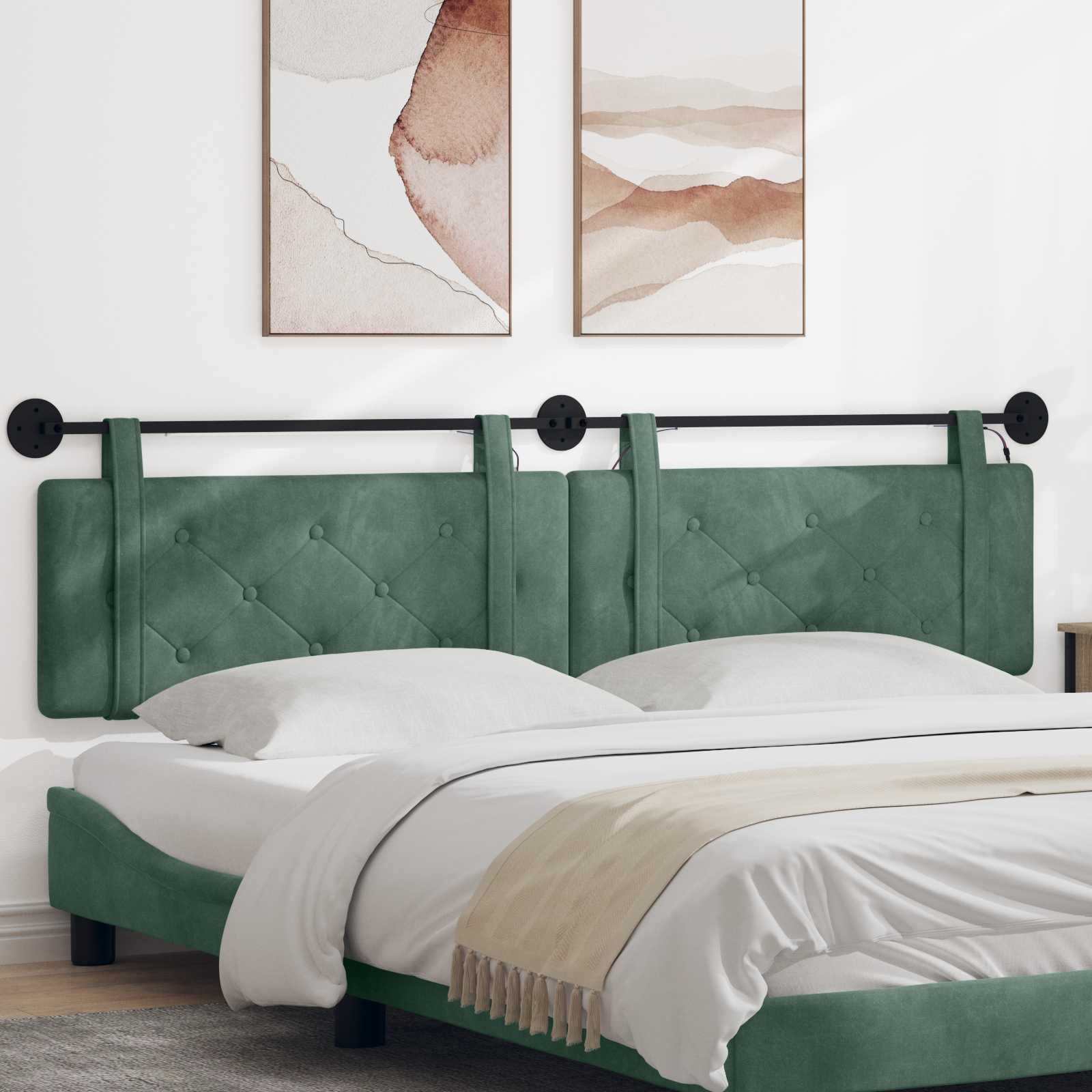 Hangend hoofdbord Met LED-verlichting Zeegroen Fluweel – afbeelding 1