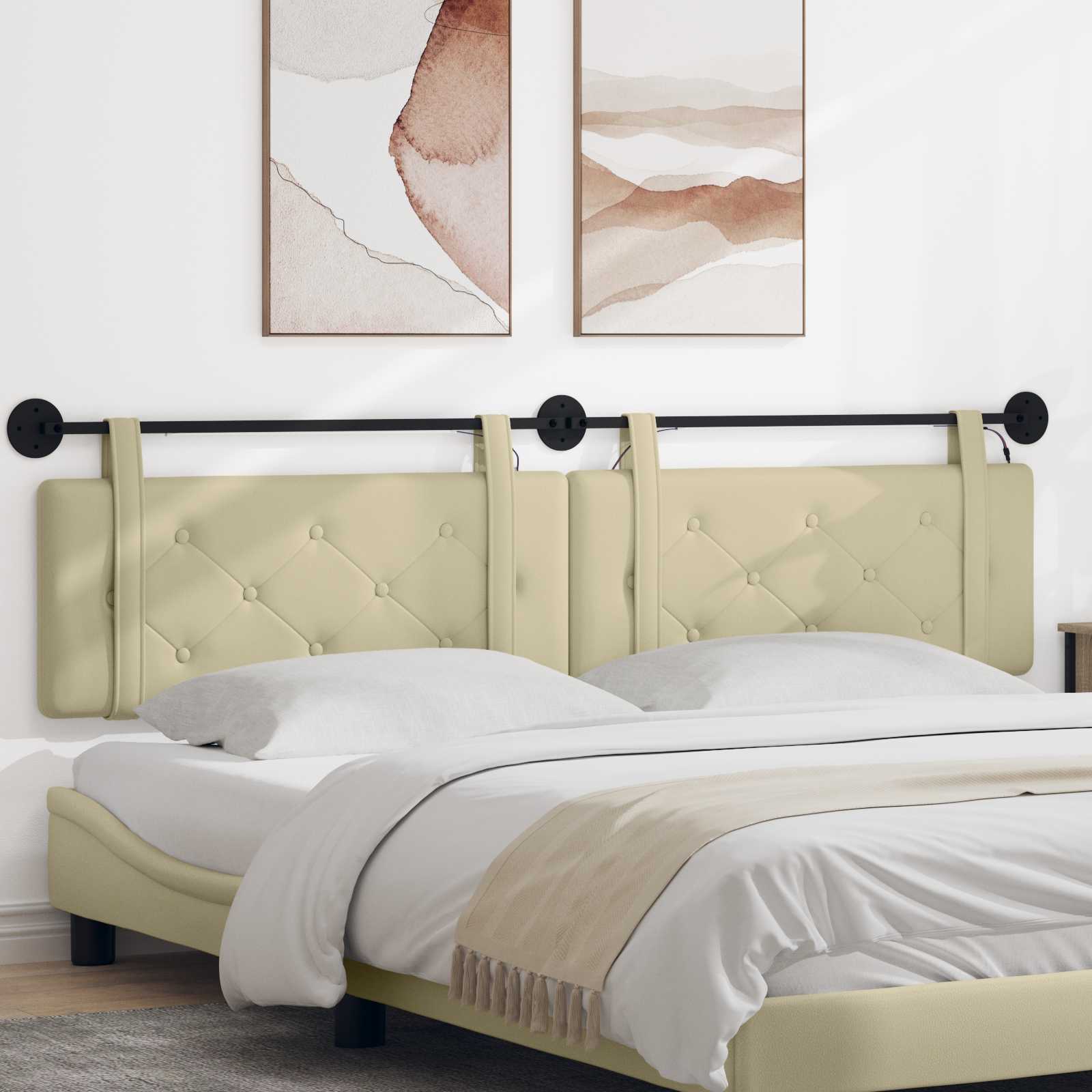 Hangend hoofdbord Met LED-verlichting Crèmekleurig Kunstleer – afbeelding 1
