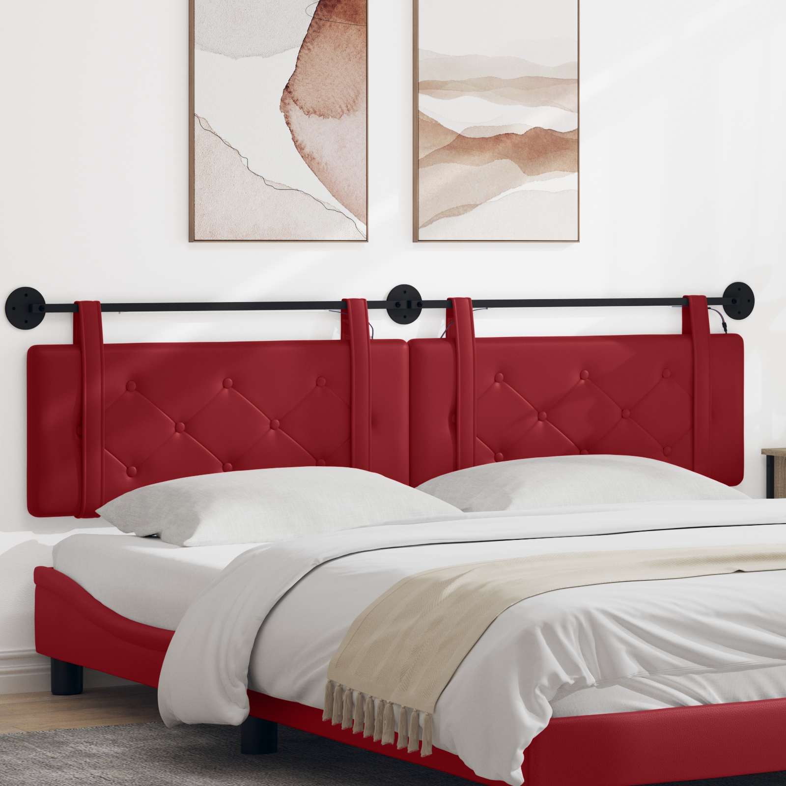 Hangend hoofdbord Met LED-verlichting Wijnrood Kunstleer – afbeelding 1
