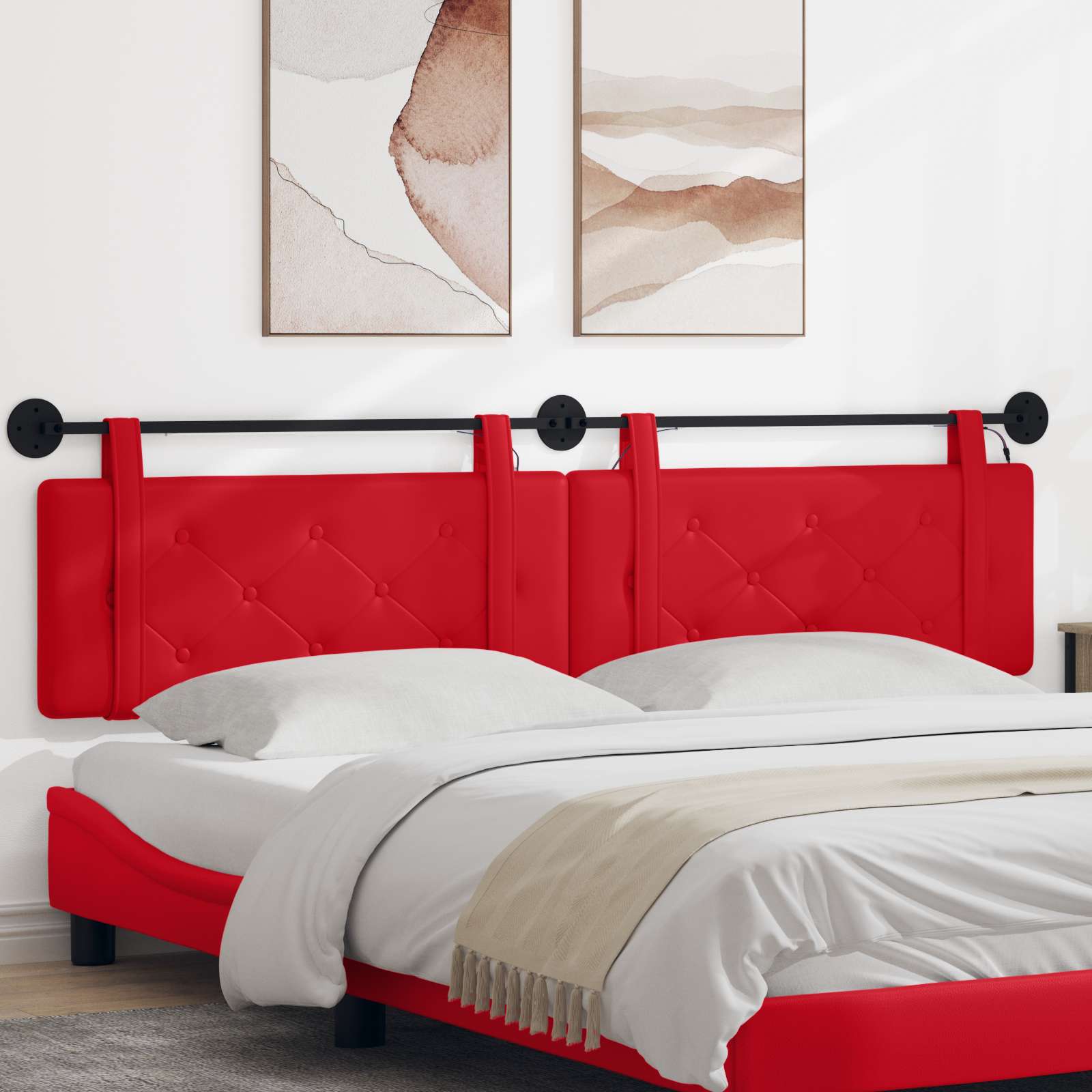 Hangend hoofdbord Met LED-verlichting Rood Kunstleer – afbeelding 1