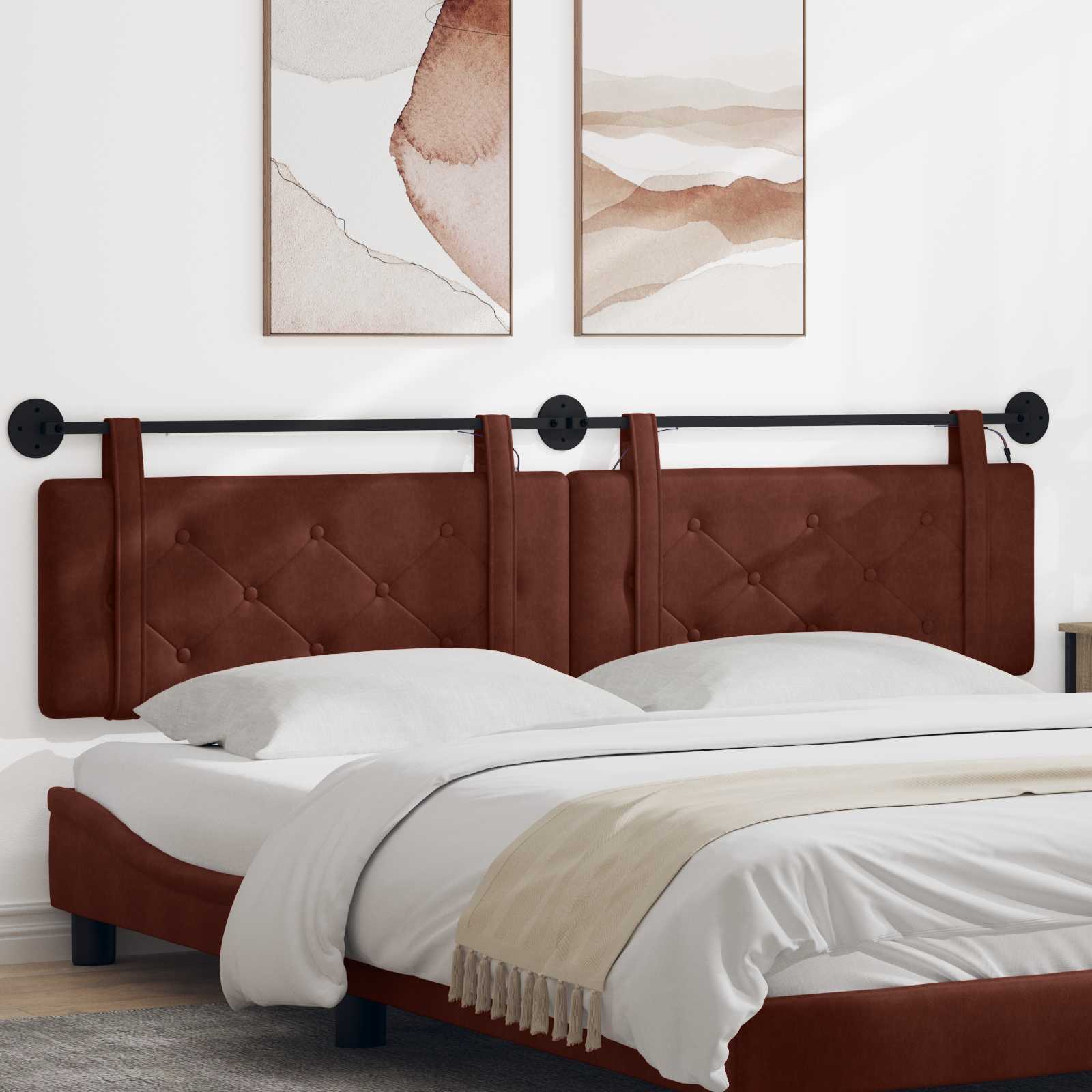 Hangend hoofdbord Met LED-verlichting Glanzend Bruin Antiek PU – afbeelding 1