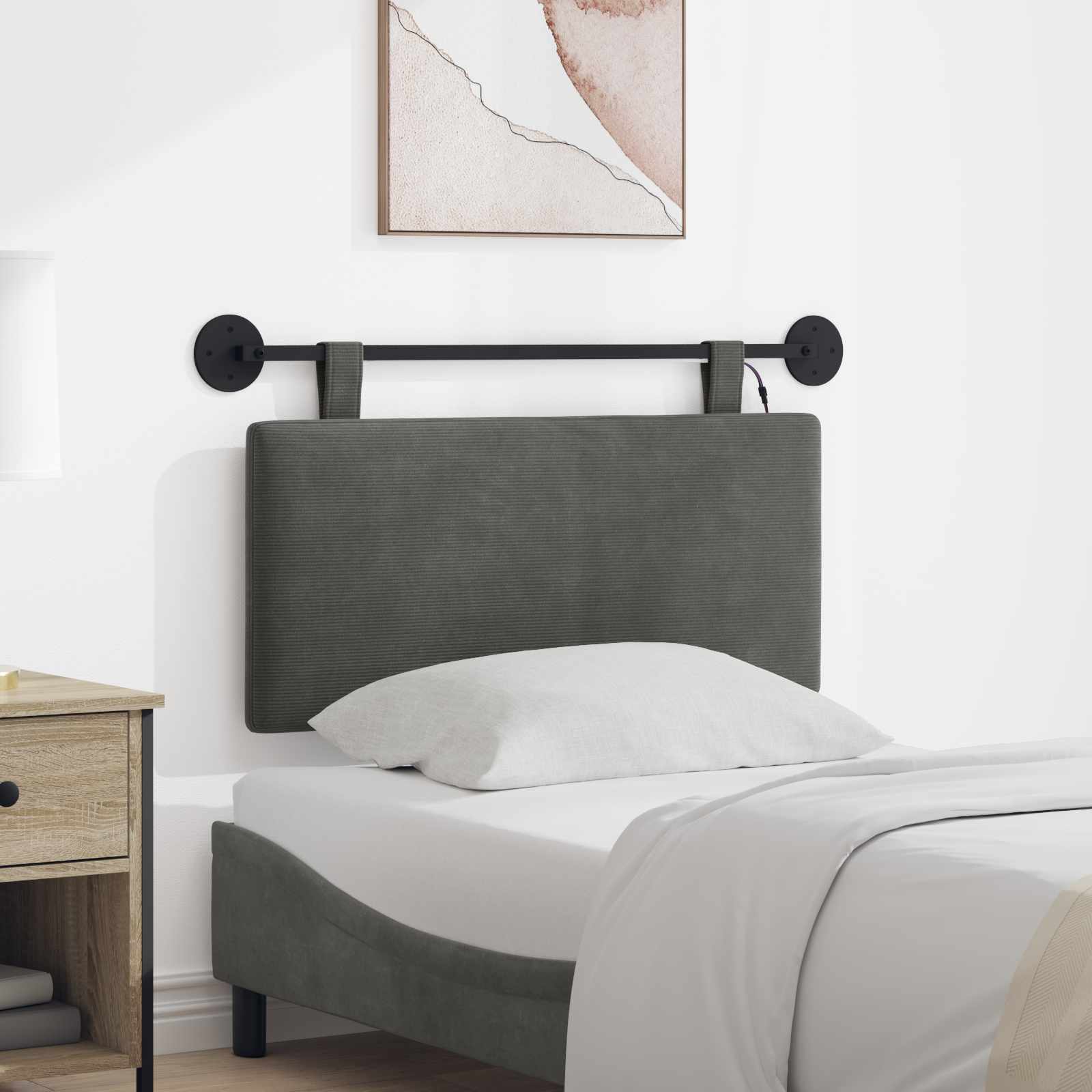Hangend hoofdbord Met LED-verlichting Donkergrijs Katoen Stof – afbeelding 1