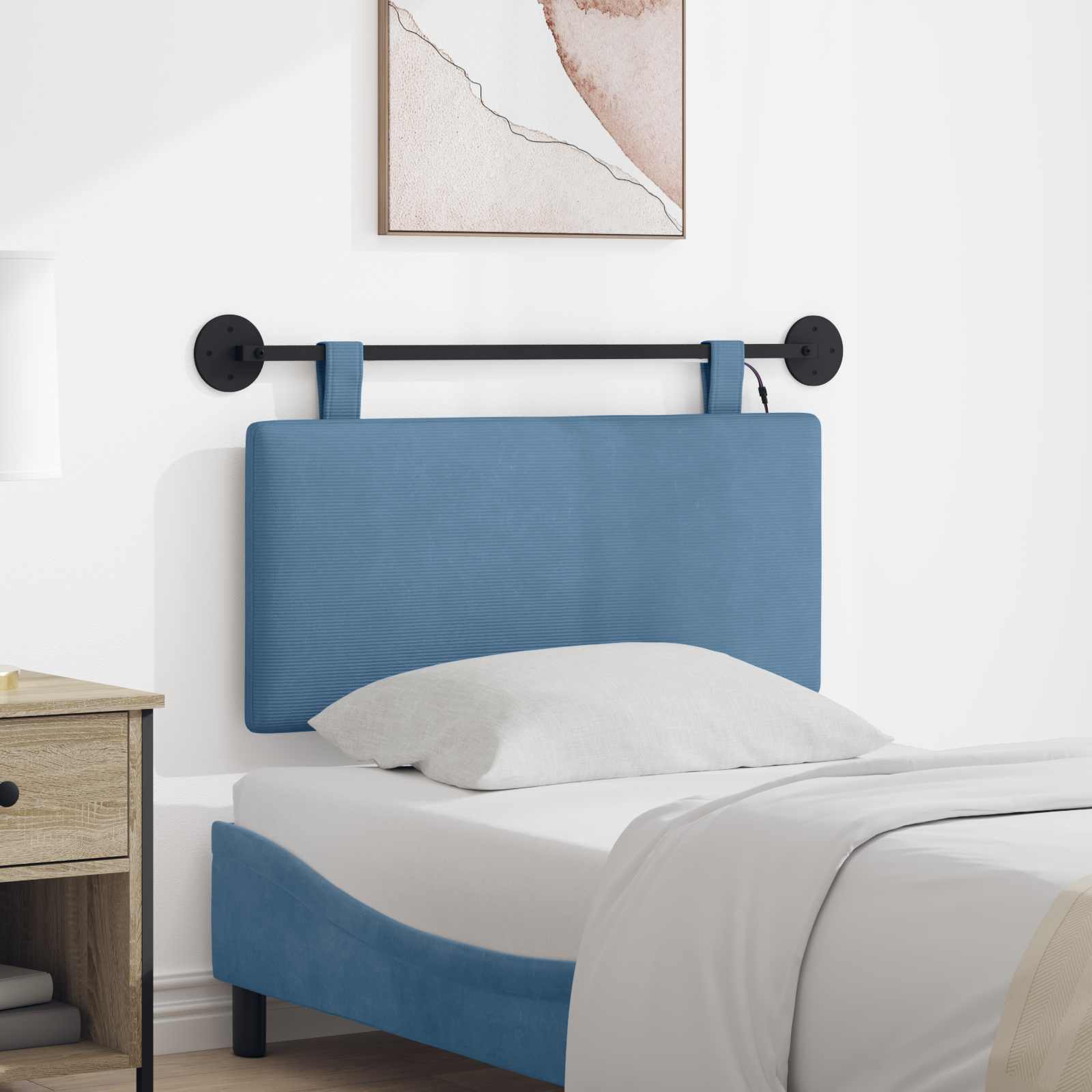 Hangend hoofdbord Met LED-verlichting Blauw Katoen Stof – afbeelding 1
