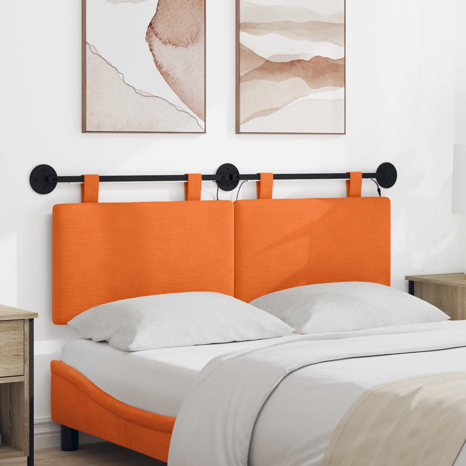 Hangend hoofdbord Met LED-verlichting Oranje Katoen Stof – afbeelding 1