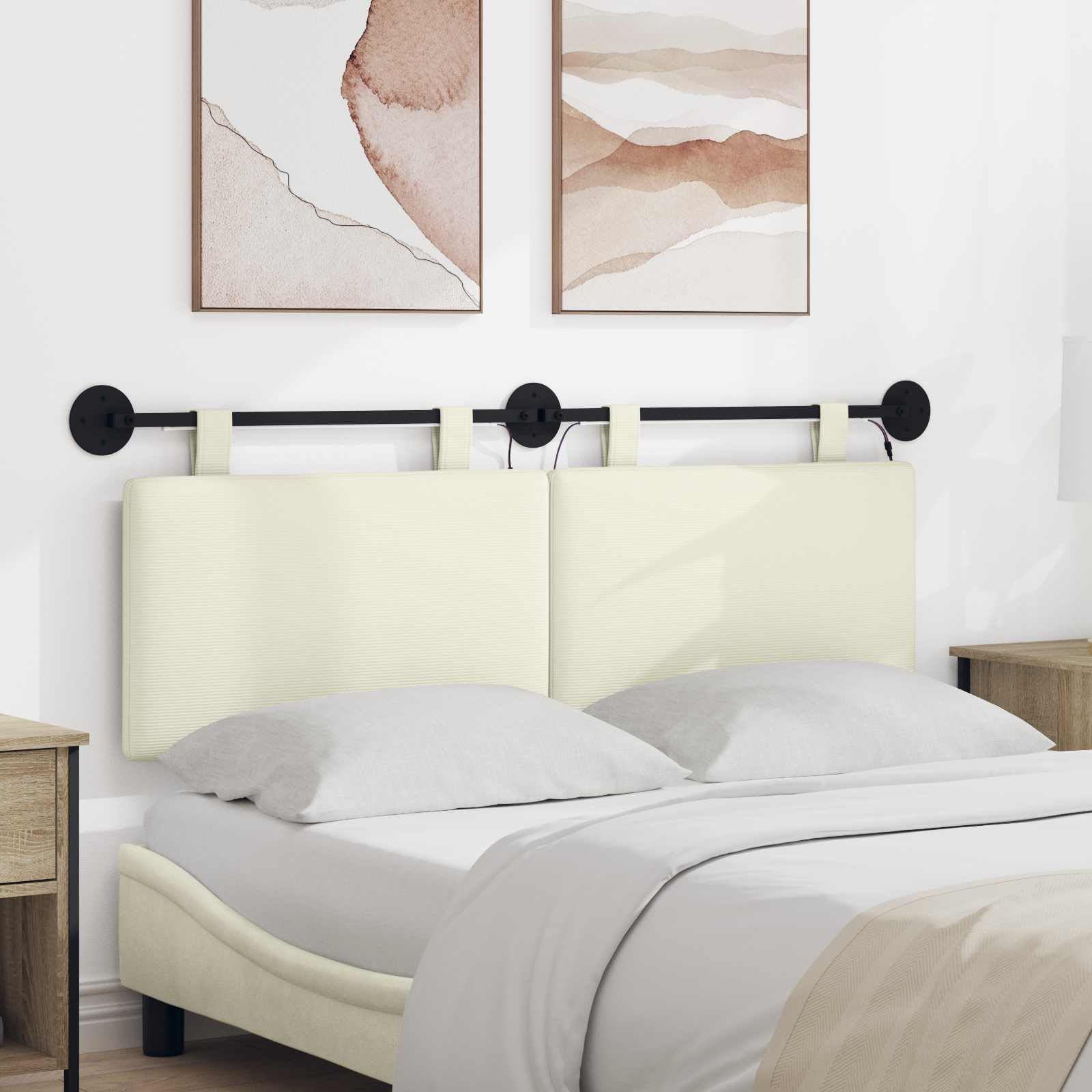 Hangend hoofdbord Met LED-verlichting Crèmekleurig Katoen Stof – afbeelding 1