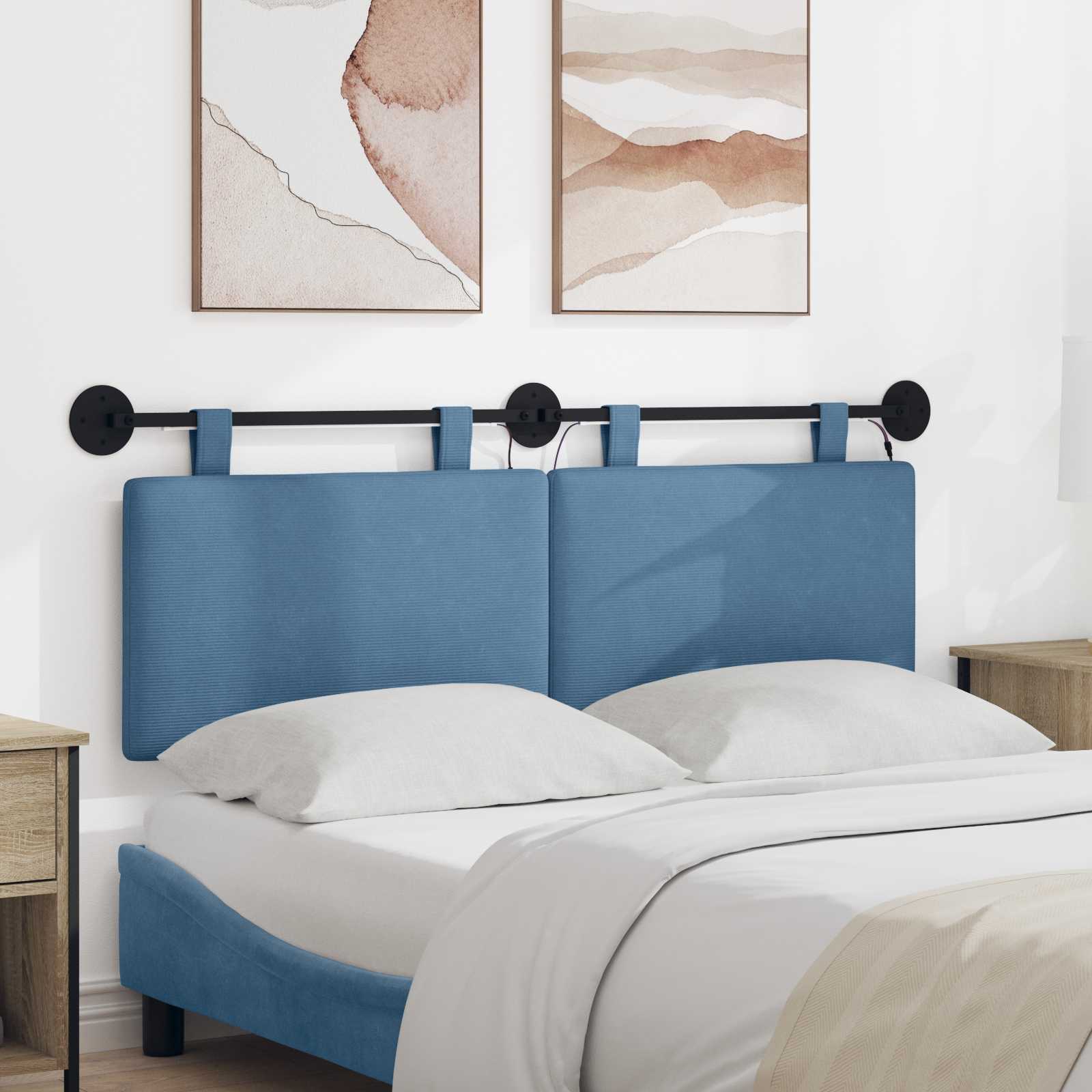 Hangend hoofdbord Met LED-verlichting Blauw Katoen Stof – afbeelding 1
