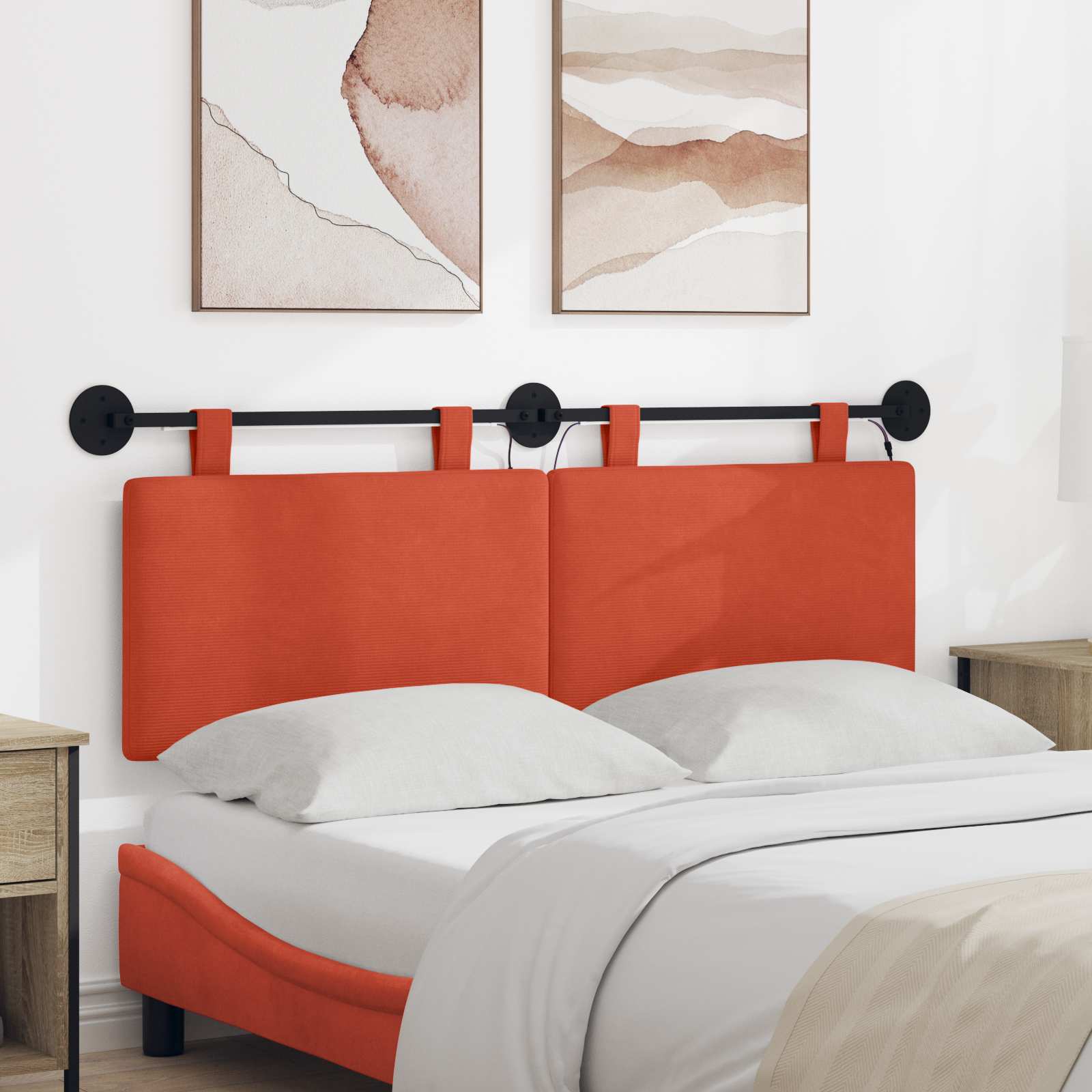 Hangend hoofdbord Met LED-verlichting Rood-oranje Katoen Stof – afbeelding 1