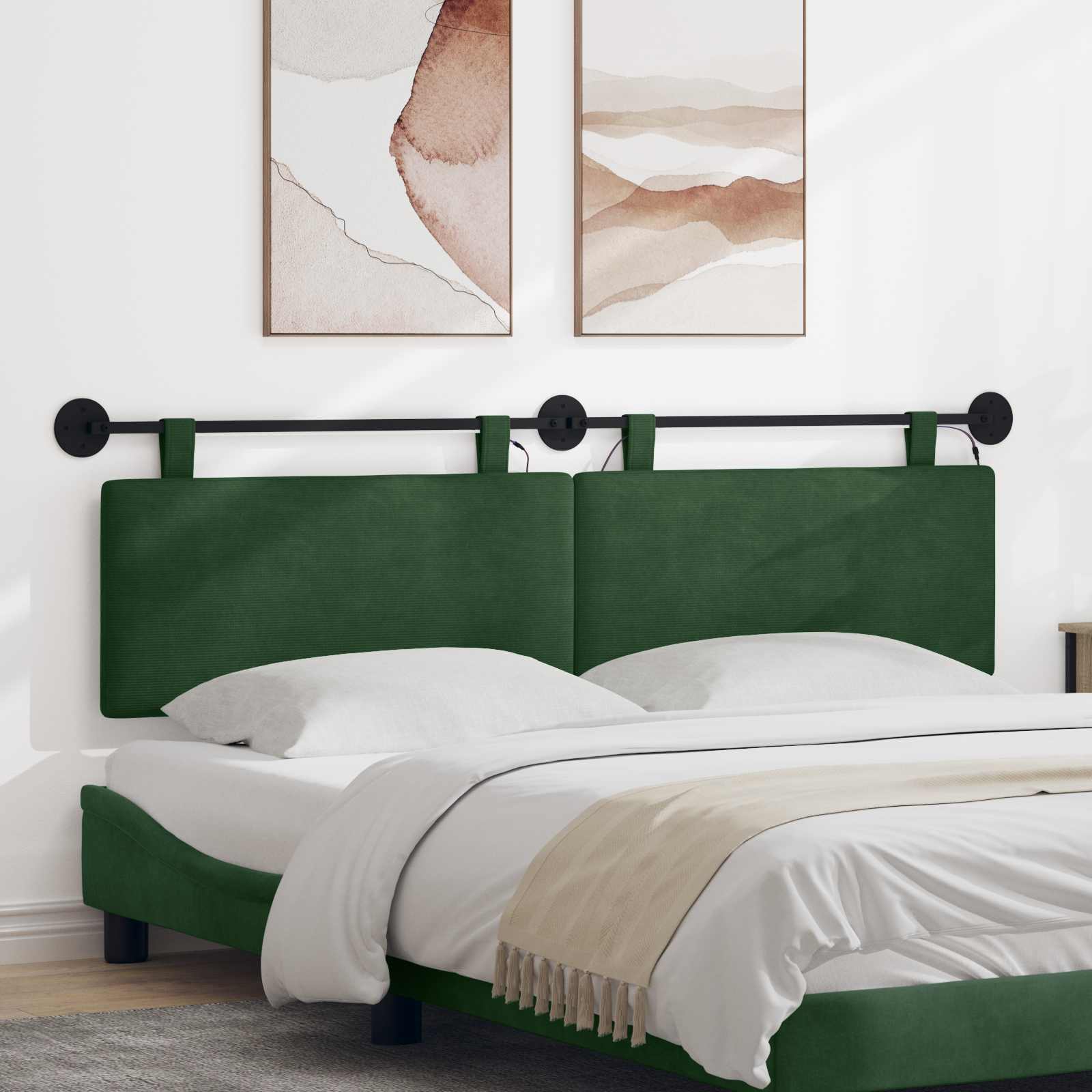 Hangend hoofdbord Met LED-verlichting Jungle Groen Katoen Stof – afbeelding 1