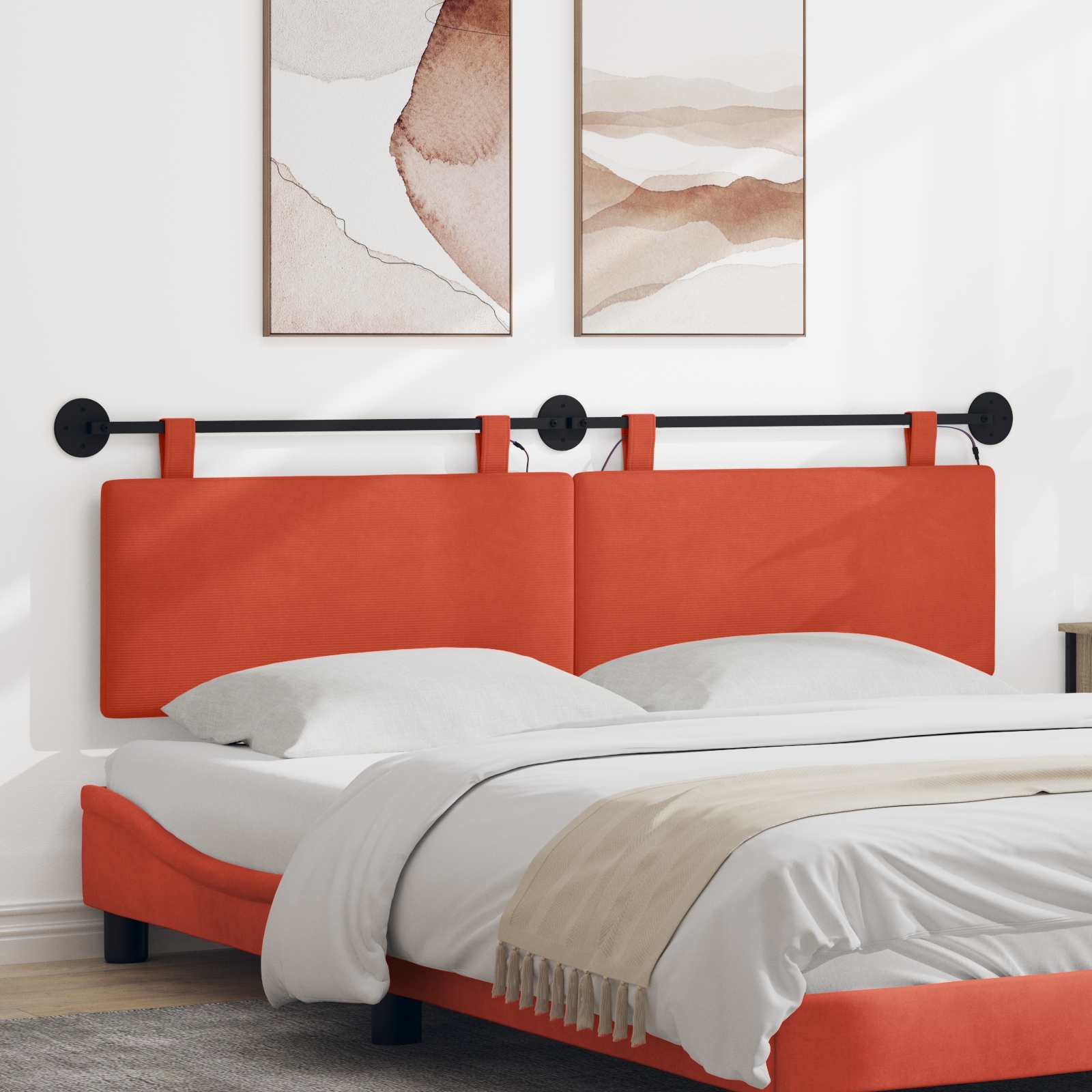 Hangend hoofdbord Met LED-verlichting Rood-oranje Katoen Stof – afbeelding 1