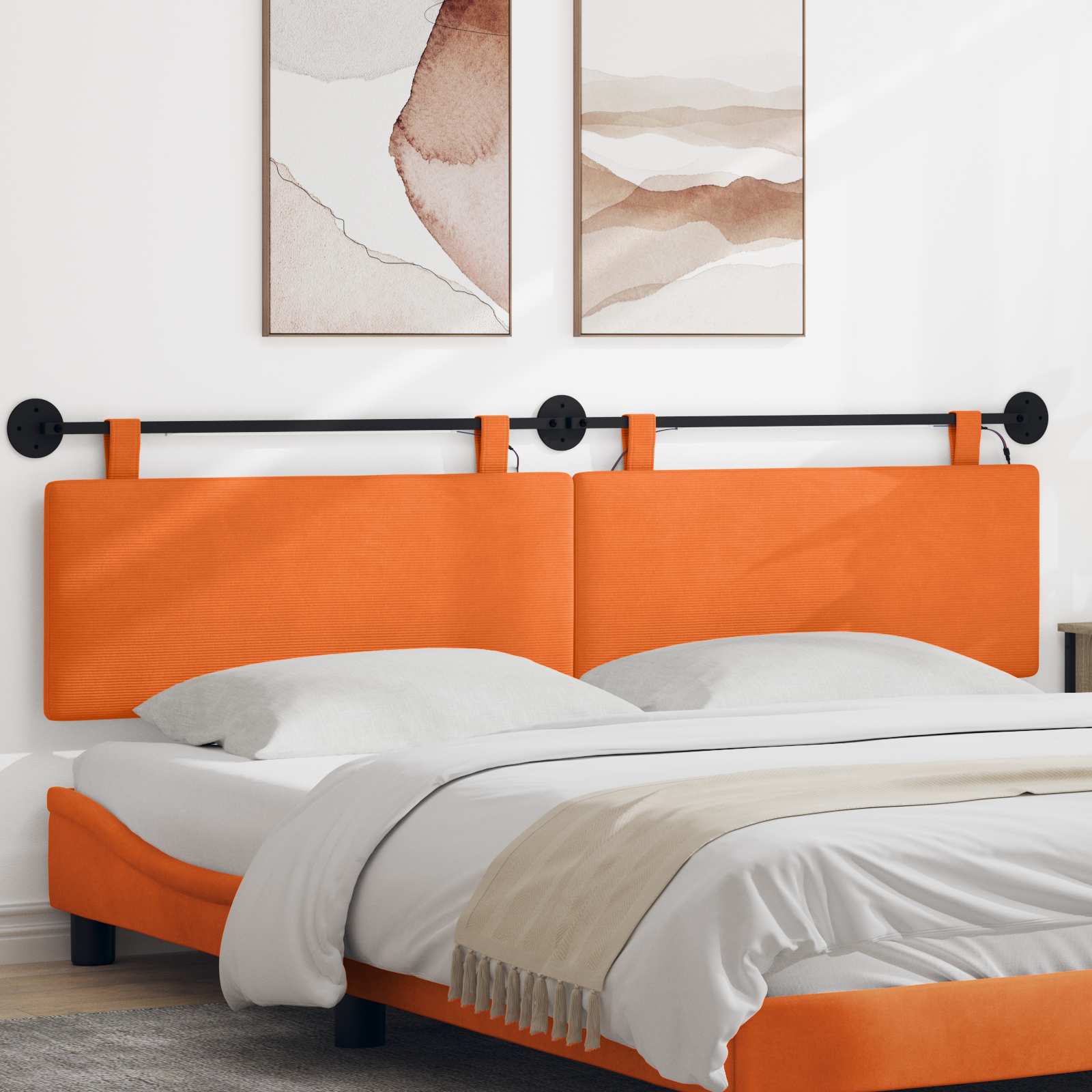 Hangend hoofdbord Met LED-verlichting Oranje Katoen Stof