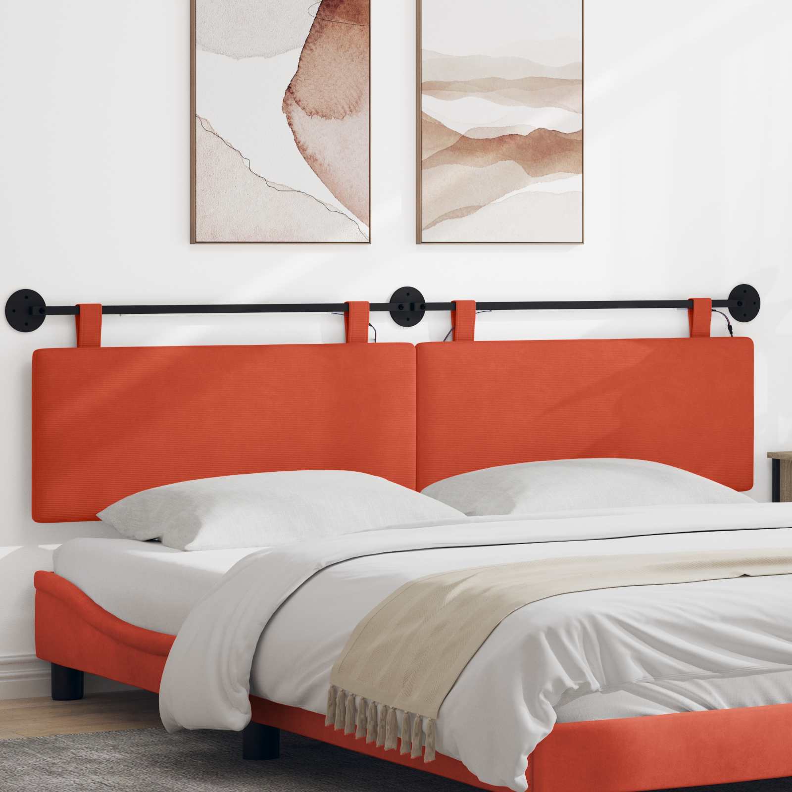 Hangend hoofdbord Met LED-verlichting Rood-oranje Katoen Stof – afbeelding 1