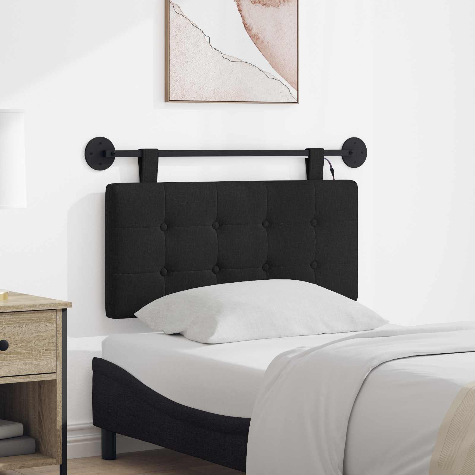 Hangend hoofdbord Met LED-verlichting Zwart Stof – afbeelding 1