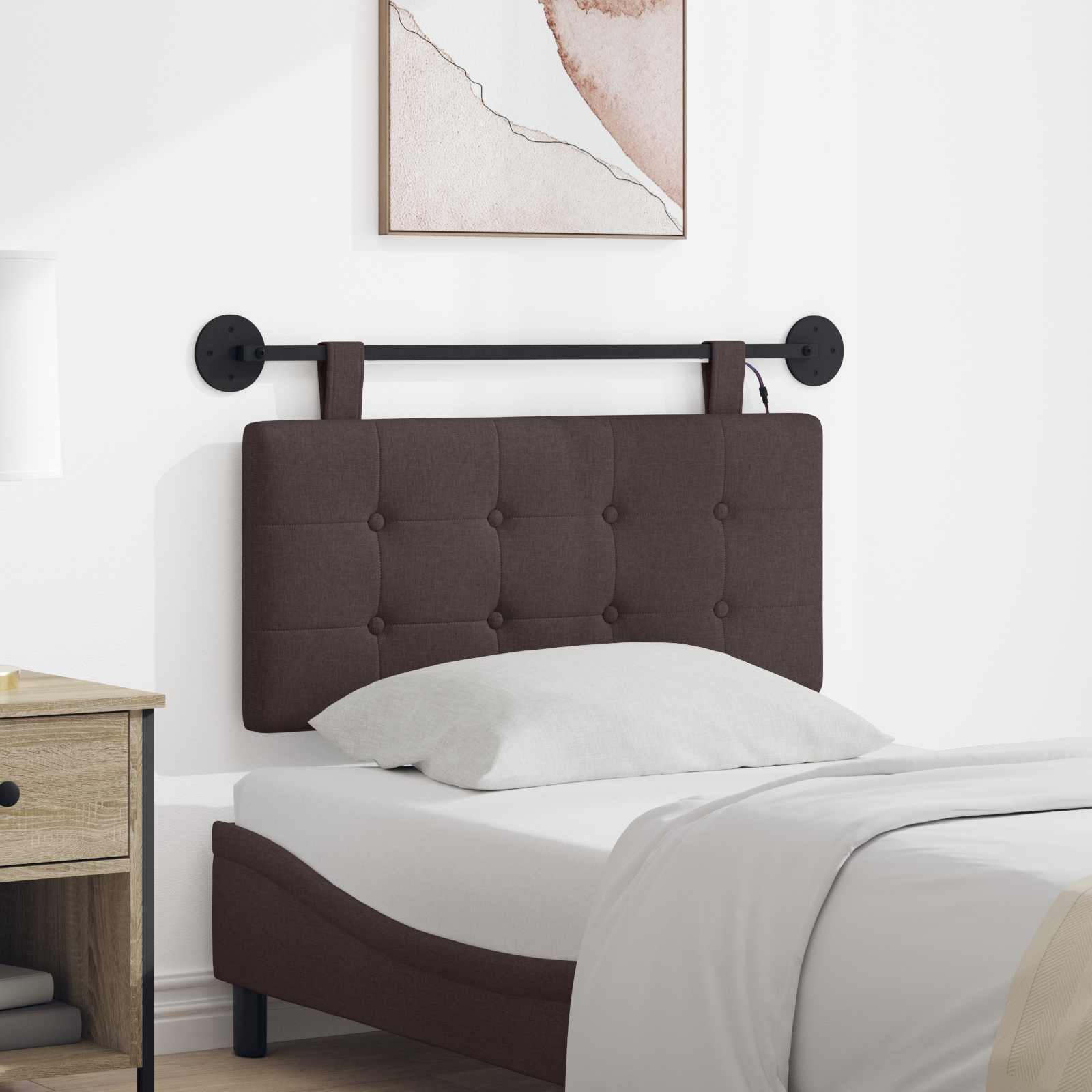 Hangend hoofdbord Met LED-verlichting Donkerbruin Stof – afbeelding 1