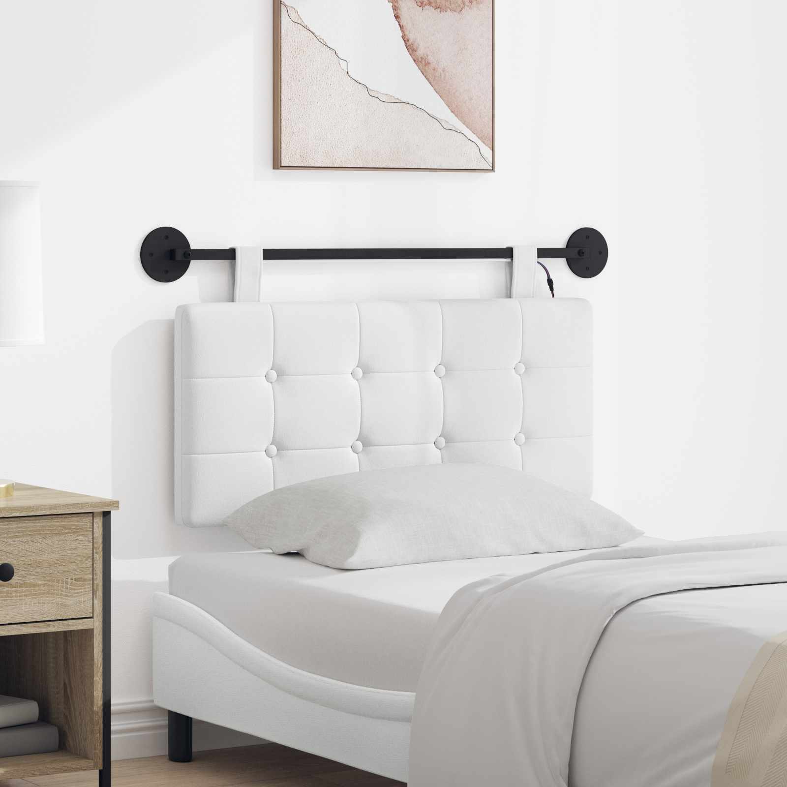 Hangend hoofdbord Met LED-verlichting Wit Stof – afbeelding 1