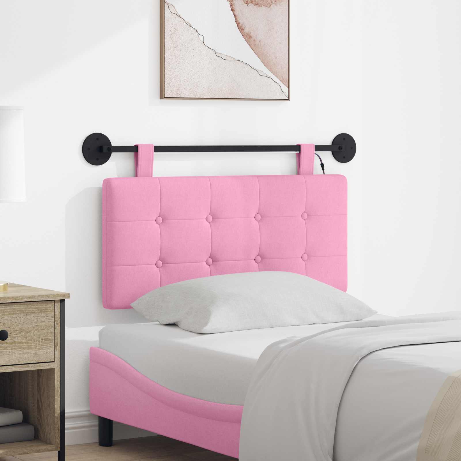 Hangend hoofdbord Met LED-verlichting Roze Stof – afbeelding 1