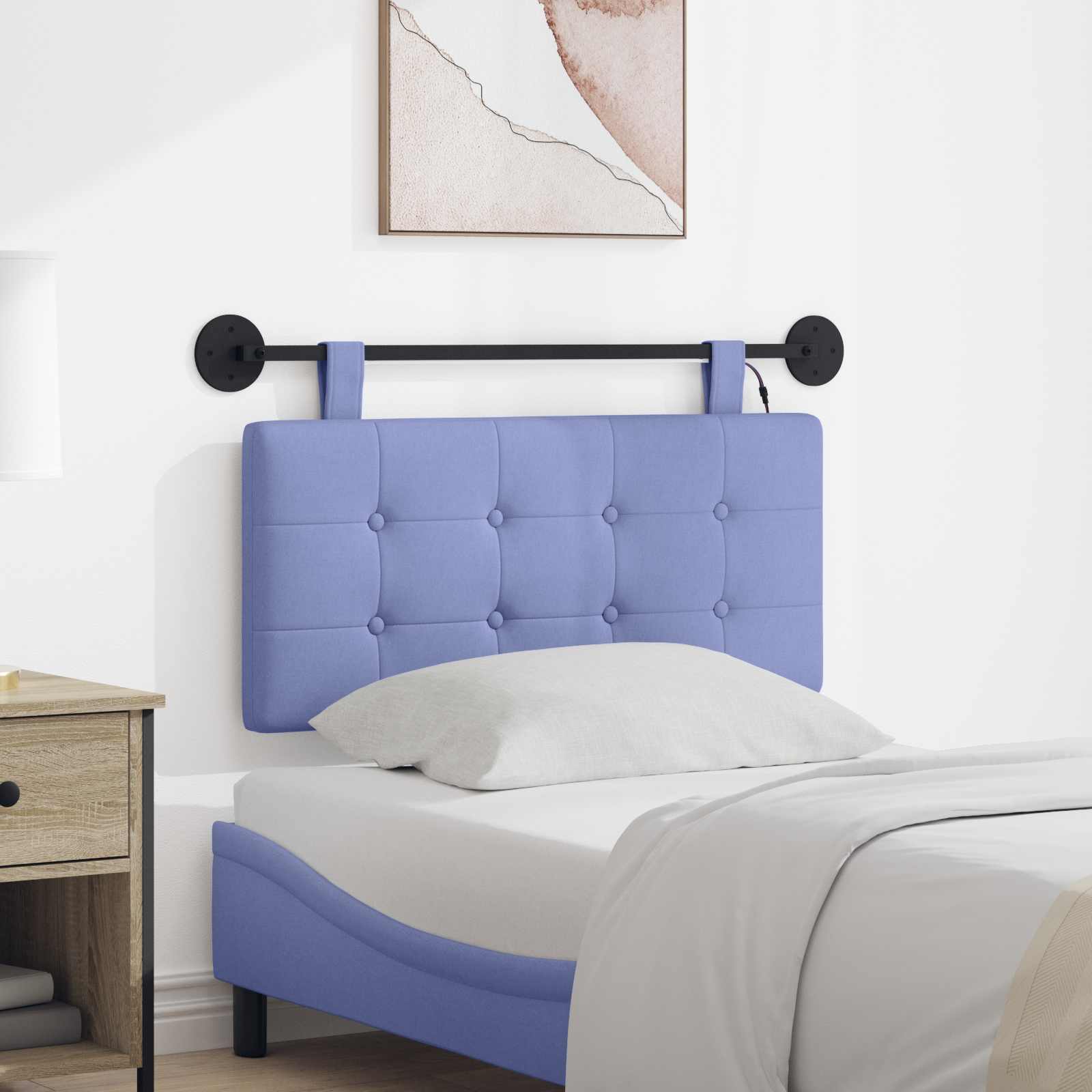 Hangend hoofdbord Met LED-verlichting Jeans Blauw Stof – afbeelding 1