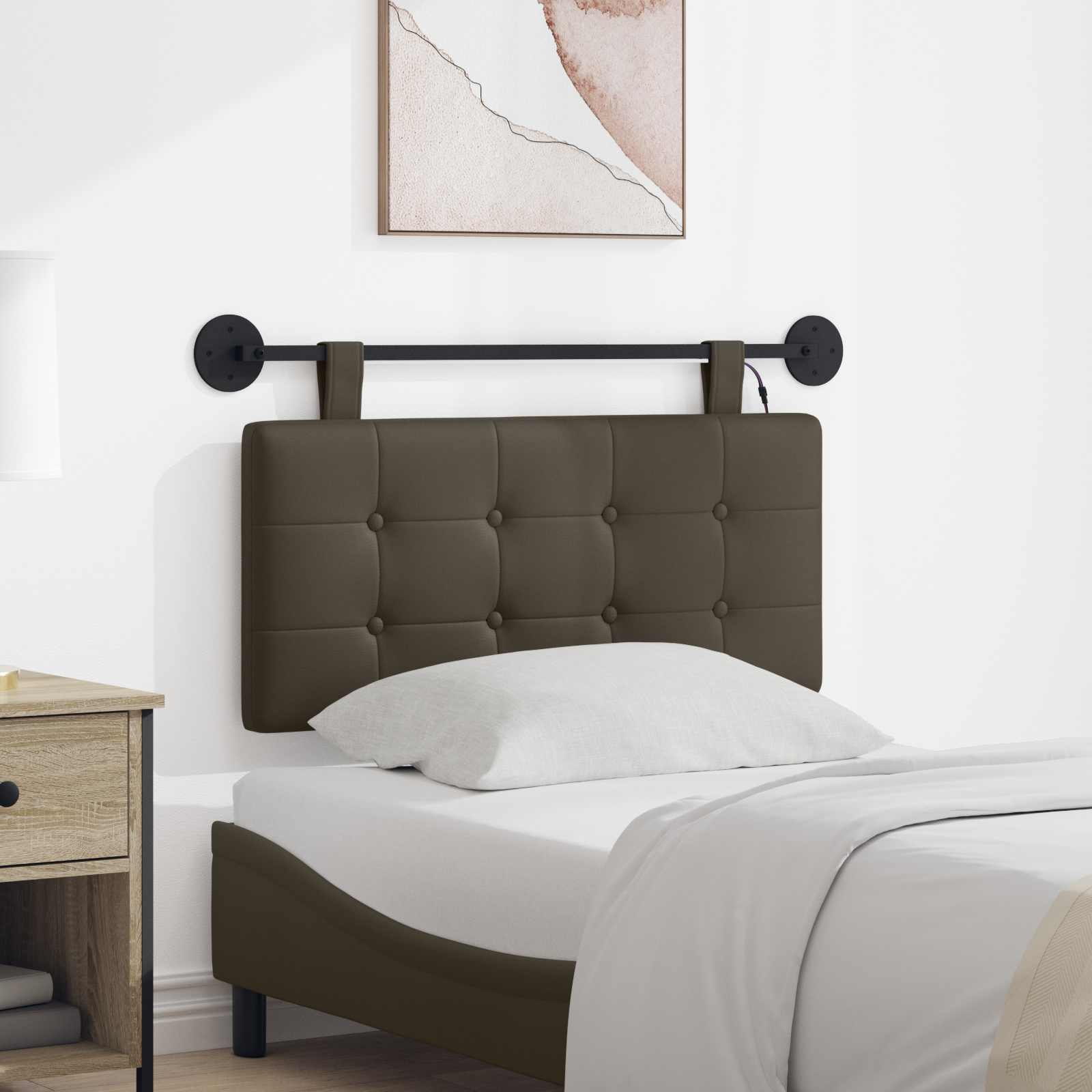 Hangend hoofdbord Met LED-verlichting Grijs Kunstleer – afbeelding 1