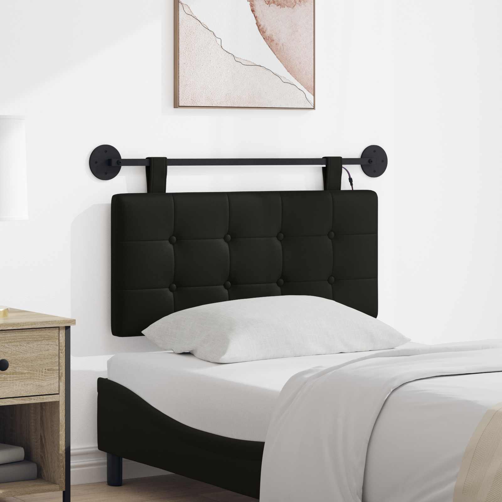 Hangend hoofdbord Met LED-verlichting Zwart Kunstleer – afbeelding 1