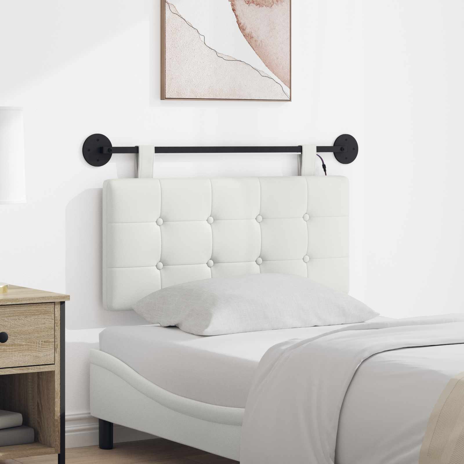 Hangend hoofdbord Met LED-verlichting Wit Kunstleer – afbeelding 1